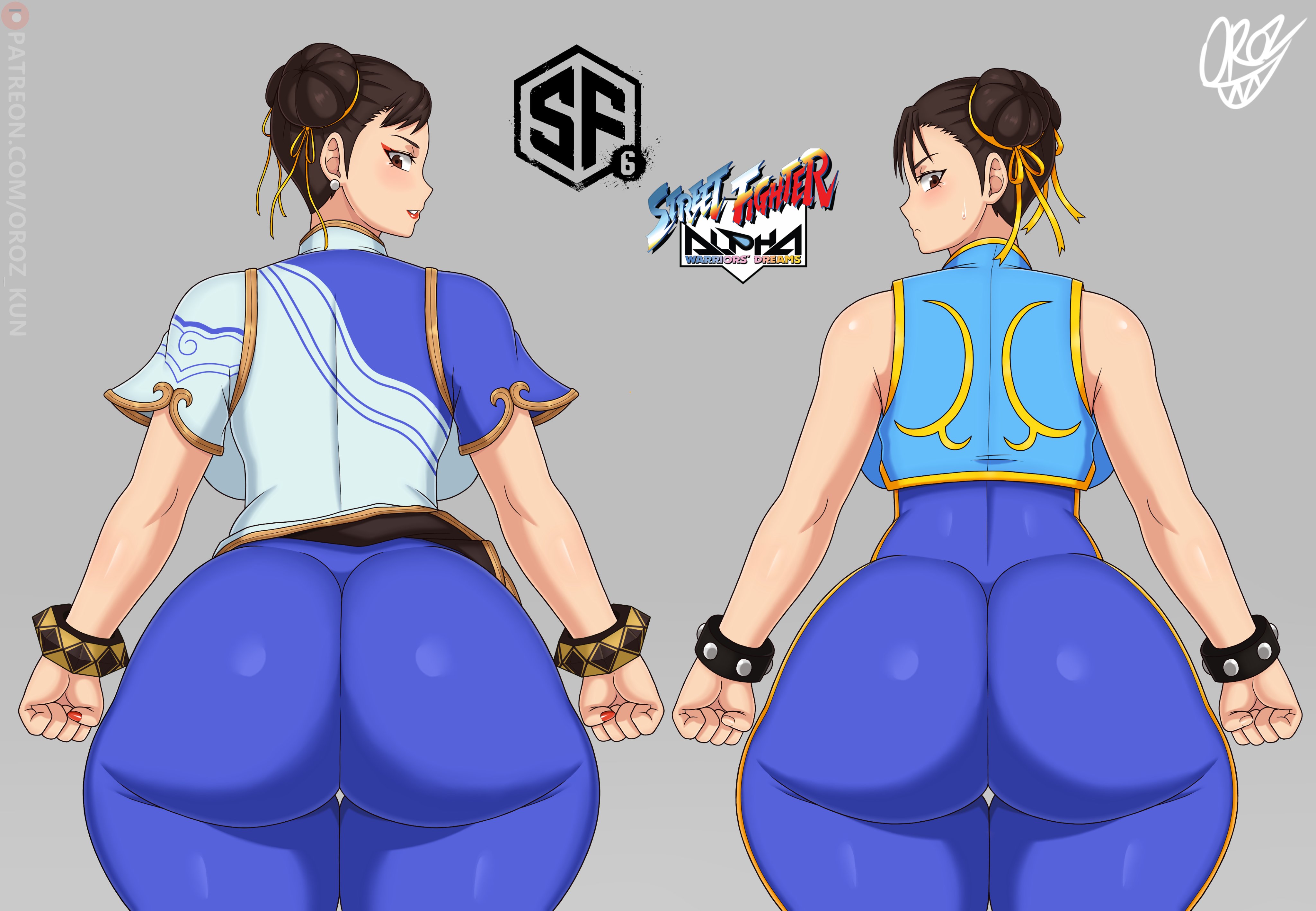 2girls, ass, ass focus, ass view, back focus, back view, big ass, big butt, brown hair, bubble ass, bubble butt, capcom, chun-li, chun-li (battle ouffit sf6), chun-li (fortnite), chun-li (street fighter 6), chun-li (street fighter alpha), curvy, epic games, fat ass, female, female only, fortnite, fortnite battle royale, fortnite: battle royale, hair bun, huge ass, huge butt, large ass, looking back, oroz-kun, street fighter, street fighter 6, street fighter alpha, thick, thick ass, thick thighs, voluptuous, wide hips