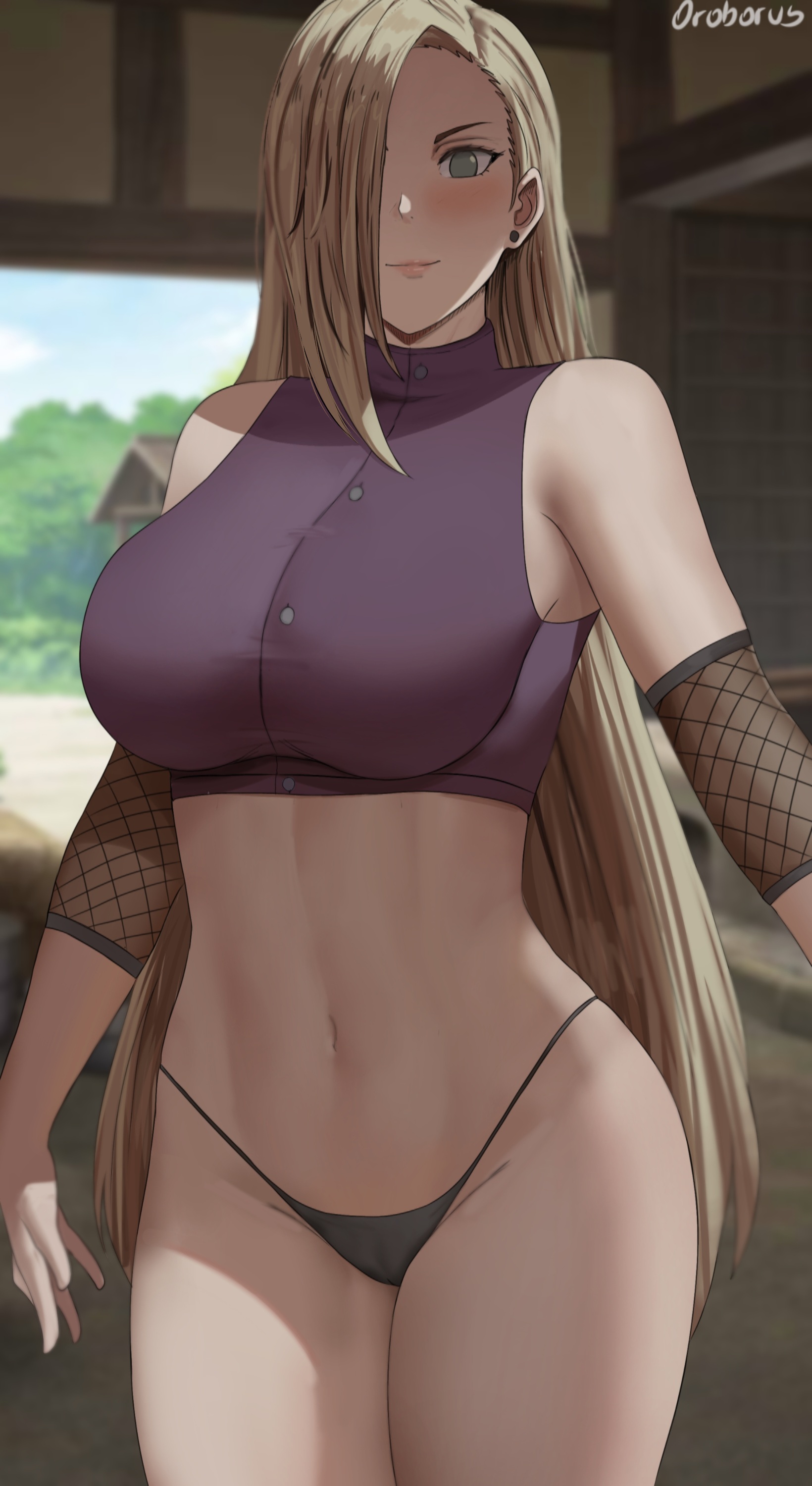 1girls, big breasts, black panties, blonde hair, blue eyes, breasts, curvy, curvy figure, female, female only, g-string, hair over one eye, huge breasts, ino yamanaka, large breasts, long hair, looking at viewer, midriff, naruto, naruto (series), naruto shippuden, naruto: the last, navel, oroborusart, savagexthicc, solo, solo female, tease, thick, thick thighs, thighs, thong, voluptuous