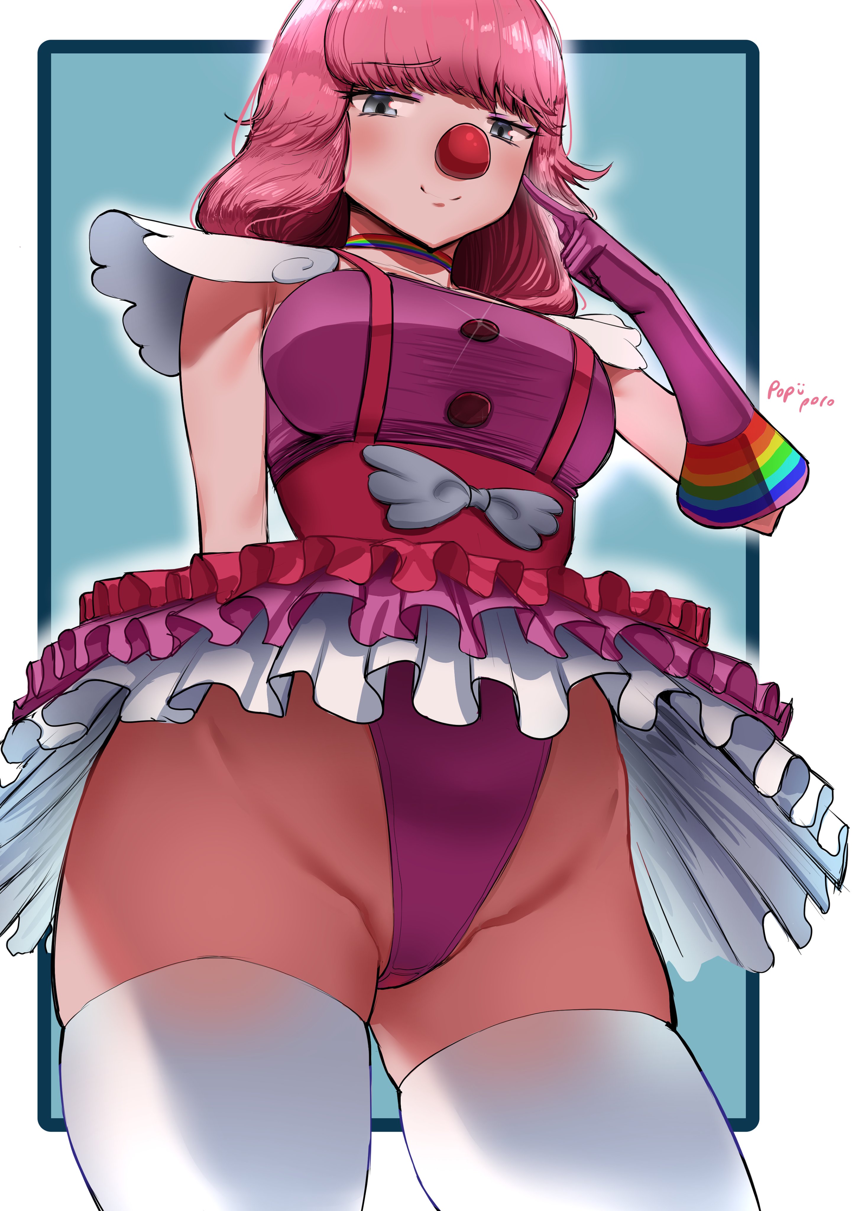 1girls, absurd res, clown, clown girl, clussy, clussy fever, fake breasts, female, female only, geiru toneido, gyakuten saiban, hi res, looking at viewer, pink hair, popiiporoo, solo