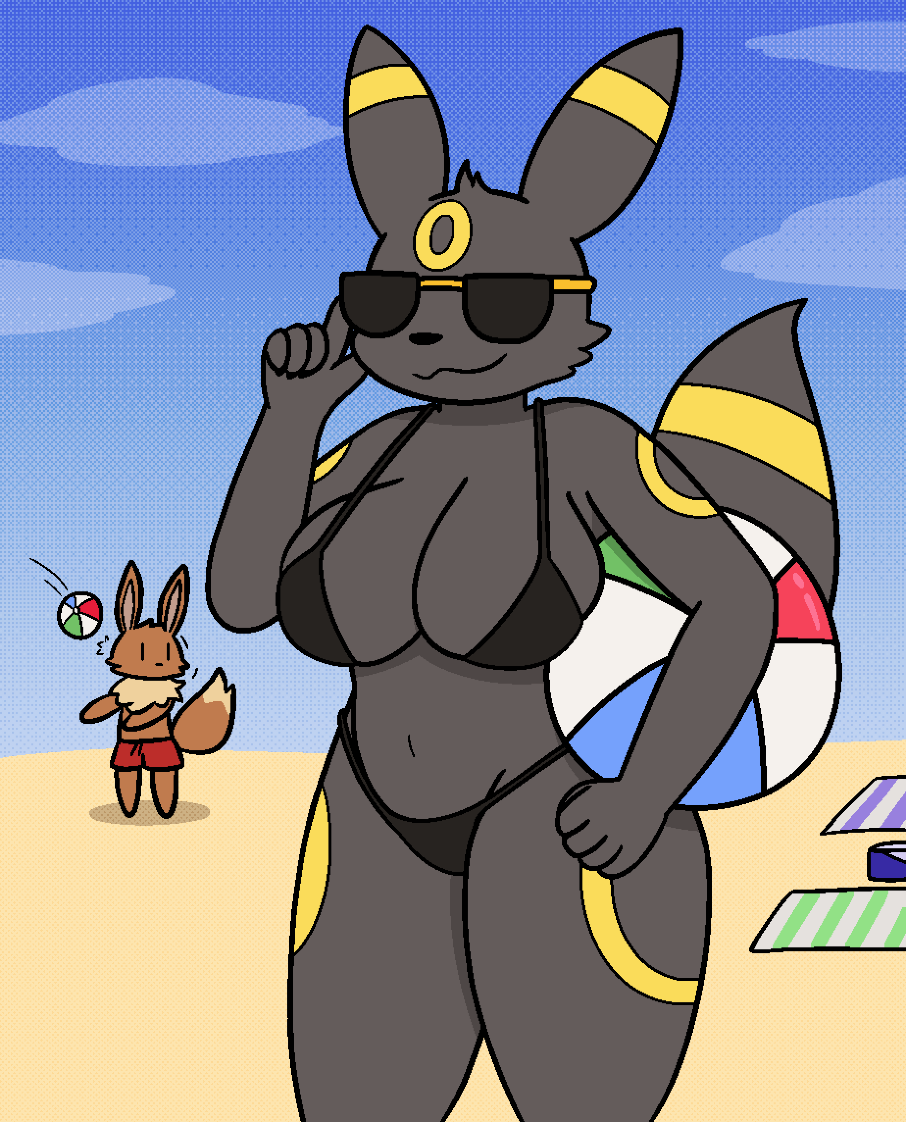 anthro anthro_only anthrofied big_breasts bikini breasts clothing eevee female female_focus fur furry furry_only nintendo no_humans pokémon_(species) pokemon solo_focus tail thick_thighs umbreon woofgang