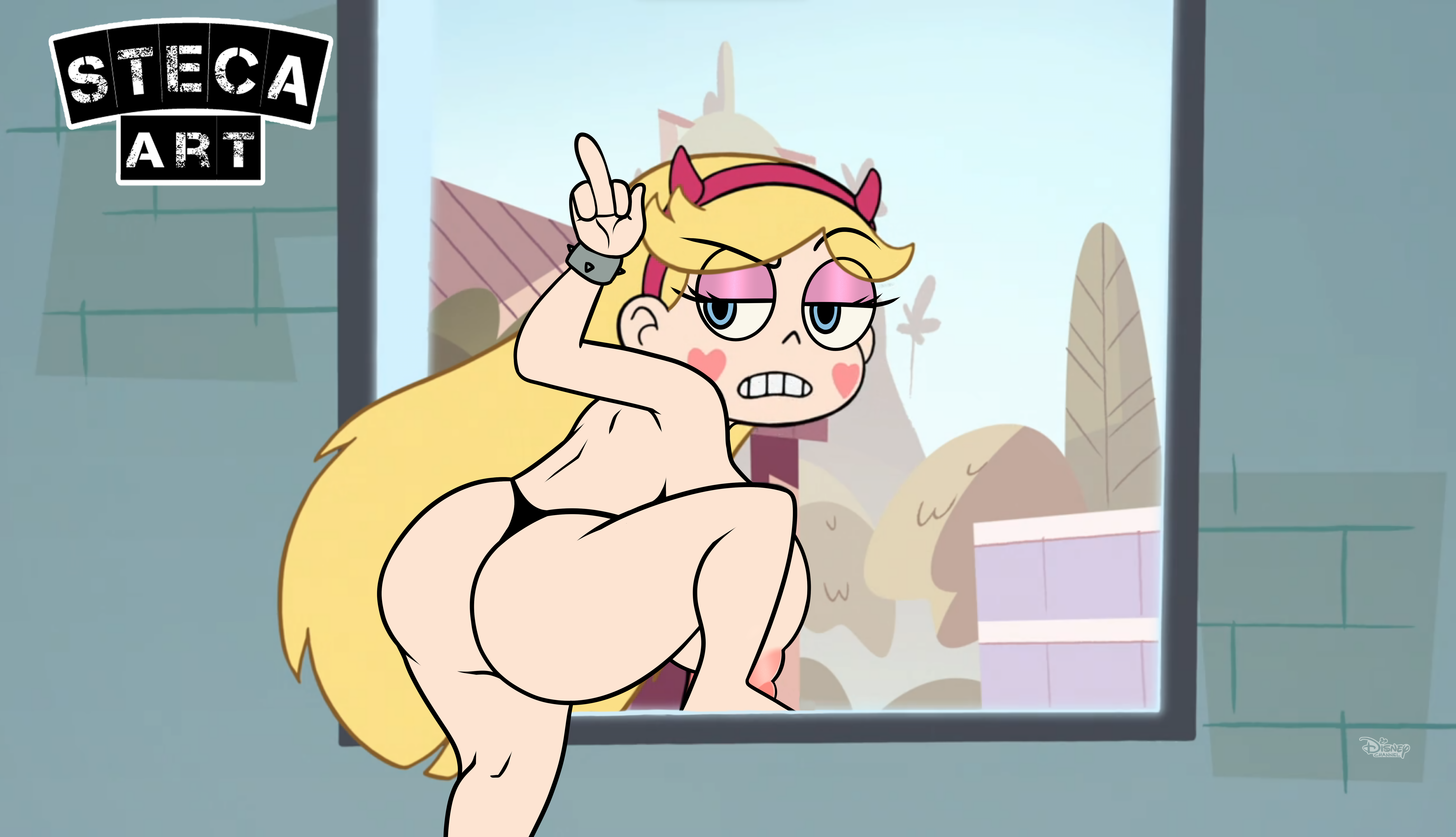 angry, angry face, ass, back view, big ass, big breasts, big butt, black panties, black thong, blue eyes, bottomwear, breasts, casual, disney, edit, edited, fat, female, human, imminent rape, long hair, looking back, nipples, pale skin, panties, prostitute, prostitution, screen capture, screencap, screenshot, screenshot edit, star butterfly, star vs the forces of evil, steca, teenager, thelazyart, thong, topless, wristwear, yellow hair