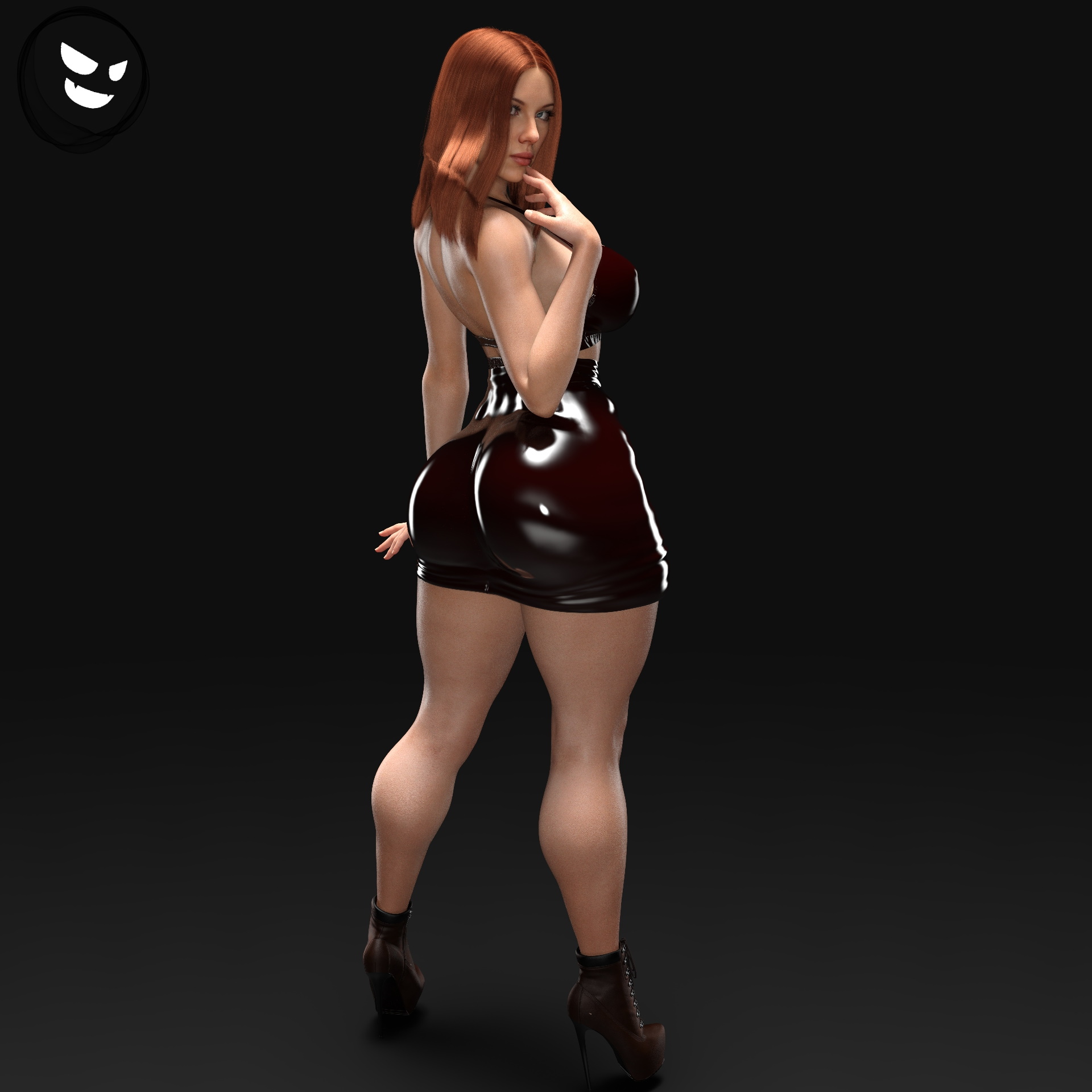 1girls, 3d, ass, ass in dress, big ass, black widow (marvel), bursting ass, dress, female, gm studios, heels, marvel, marvel cinematic universe, marvel comics, natasha romanoff, red hair, red skirt, redhead, round ass, scarlett johansson, solo, solo female, thick ass, tight skirt