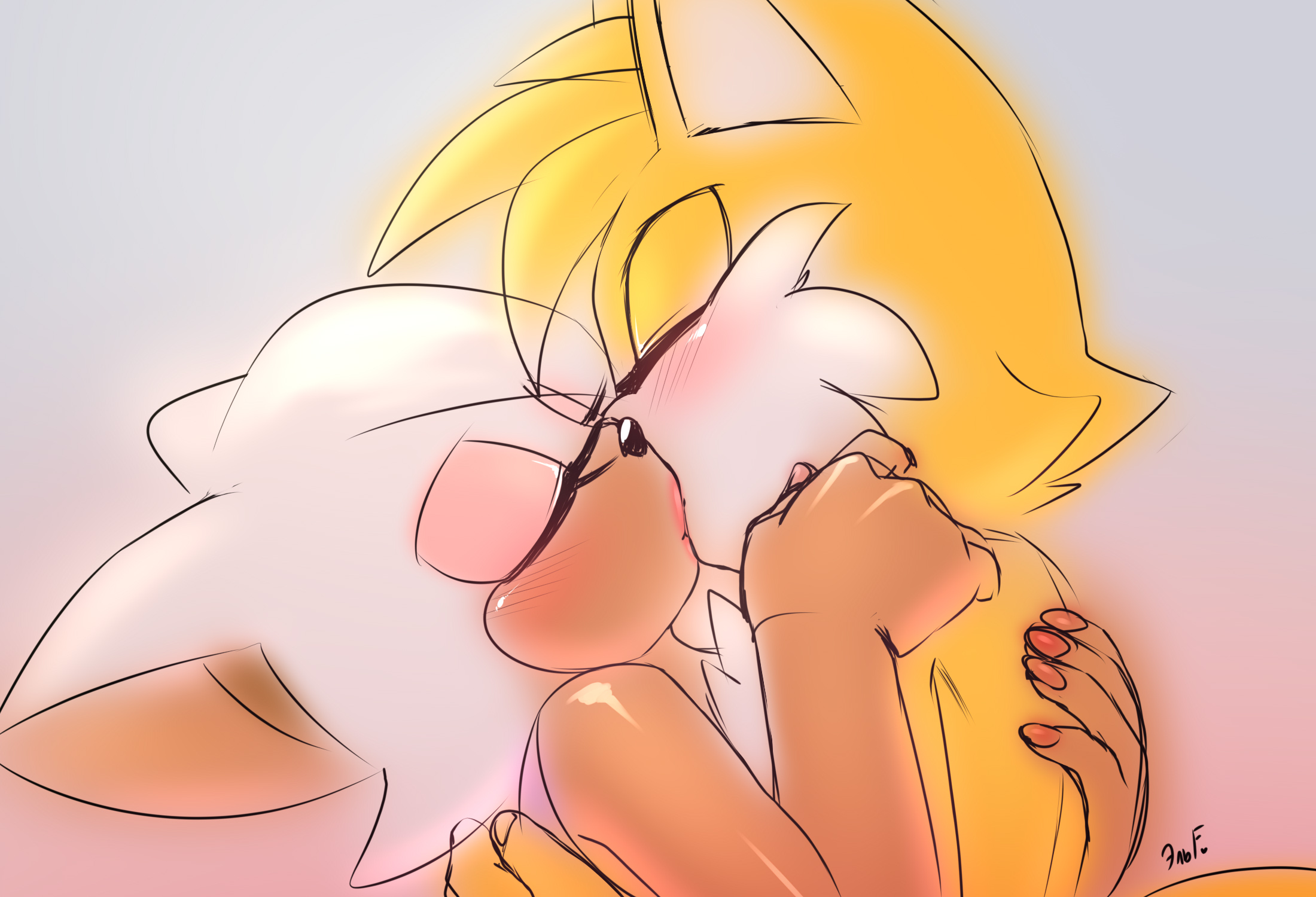 aged up, anthro, bat, female, fox, holding partner, imminent sex, kissing, krazyelf, larger male, makeup, male, older female, romantic, rouge the bat, sonic (series), tails, tails the fox, wholesome, younger male