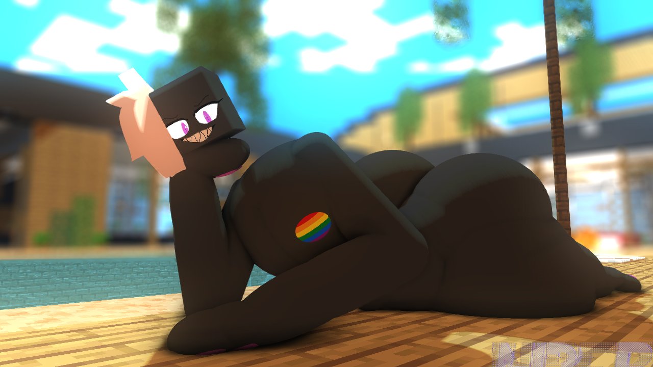 big_ass enderman evil_grin floating_head gay gay_pride hbtheender huge_ass laying_on_stomach male_only minecraft original_character resting_on_floor rosse_(stemingbunbun) sharp_teeth tagme thick_thighs