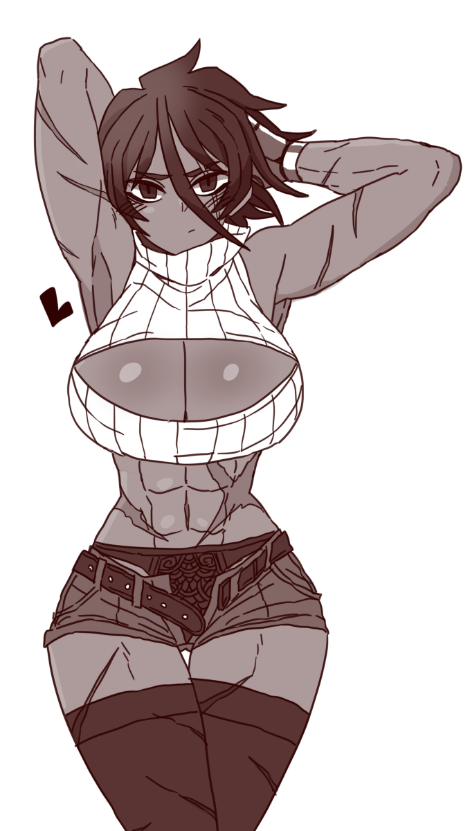 1girls, abs, breasts, buff, clothed, clothing, female, genderswap, hubert, hubert (library of ruina), library of ruina, muscular, project moon, rule 63, short hair, solo, tagme