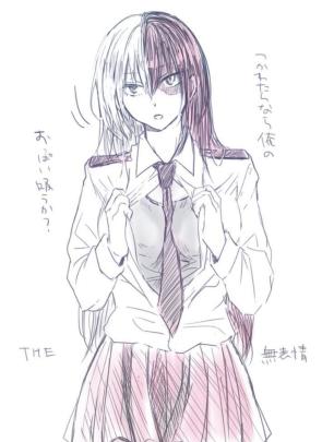 female_todoroki genderswap_(mtf) my_hero_academia red_hair rule_63 shouto_todoroki u.a._school_uniform undressing white_hair