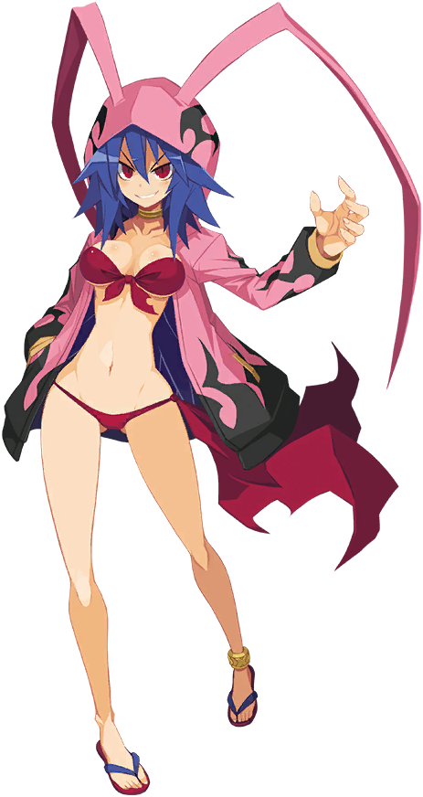 bikini breasts disgaea disgaea_d2 disgaea_rpg harada_takehito hoodie laharl laharl-chan large_breasts nippon_ichi_software official_art skimpy_bikini