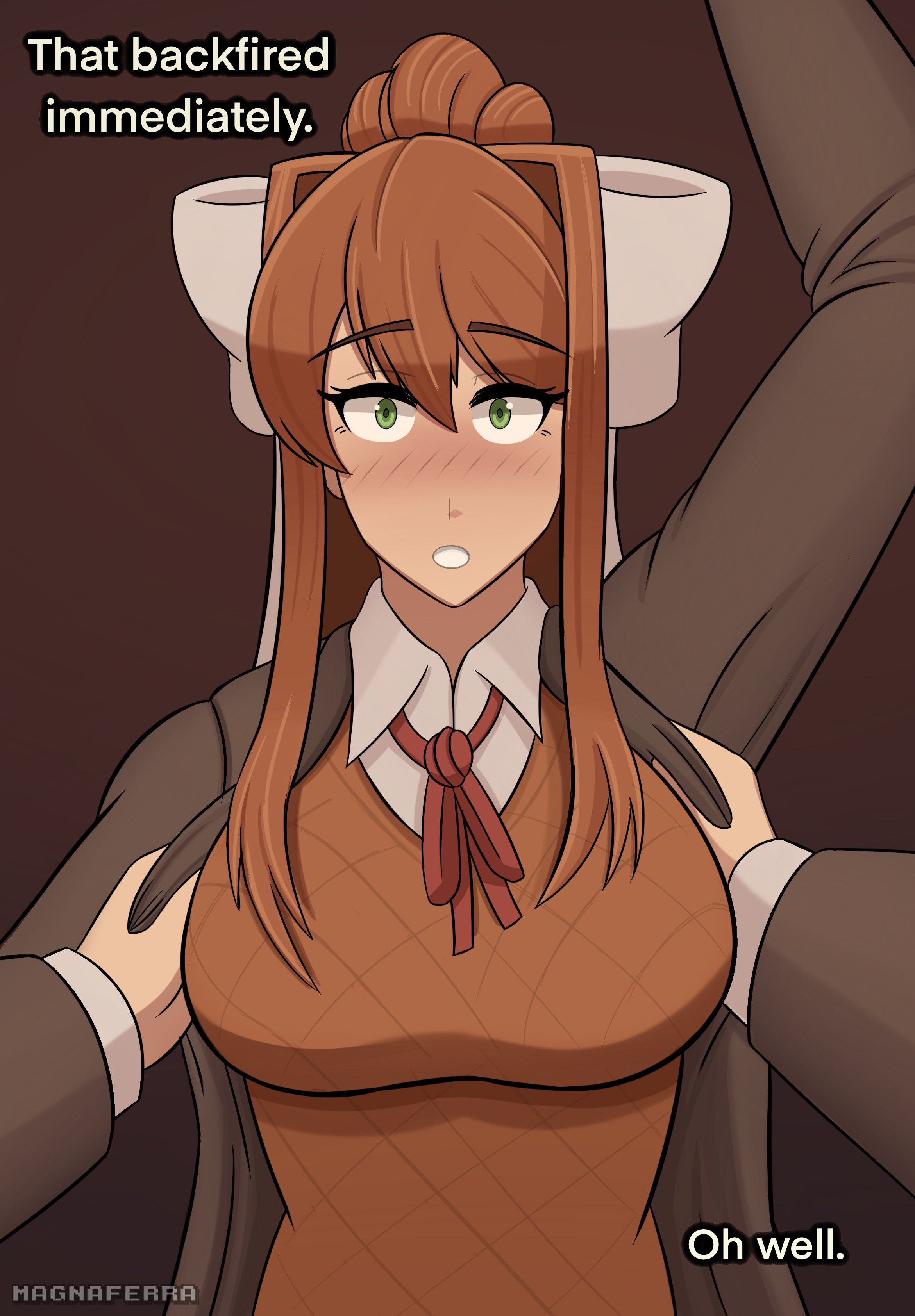 brown hair, doki doki literature club, female, green eyes, magna ferra, monika (doki doki literature club)