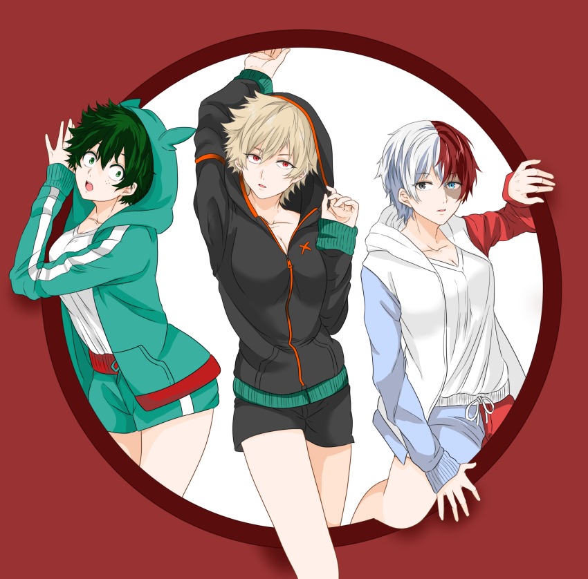 3girls adult_swim female_bakugou female_deku female_todoroki genderswap_(mtf) izuku_midoriya katsuki_bakugou my_hero_academia rule_63 shouto_todoroki spiky_hair toonami very_short_hair