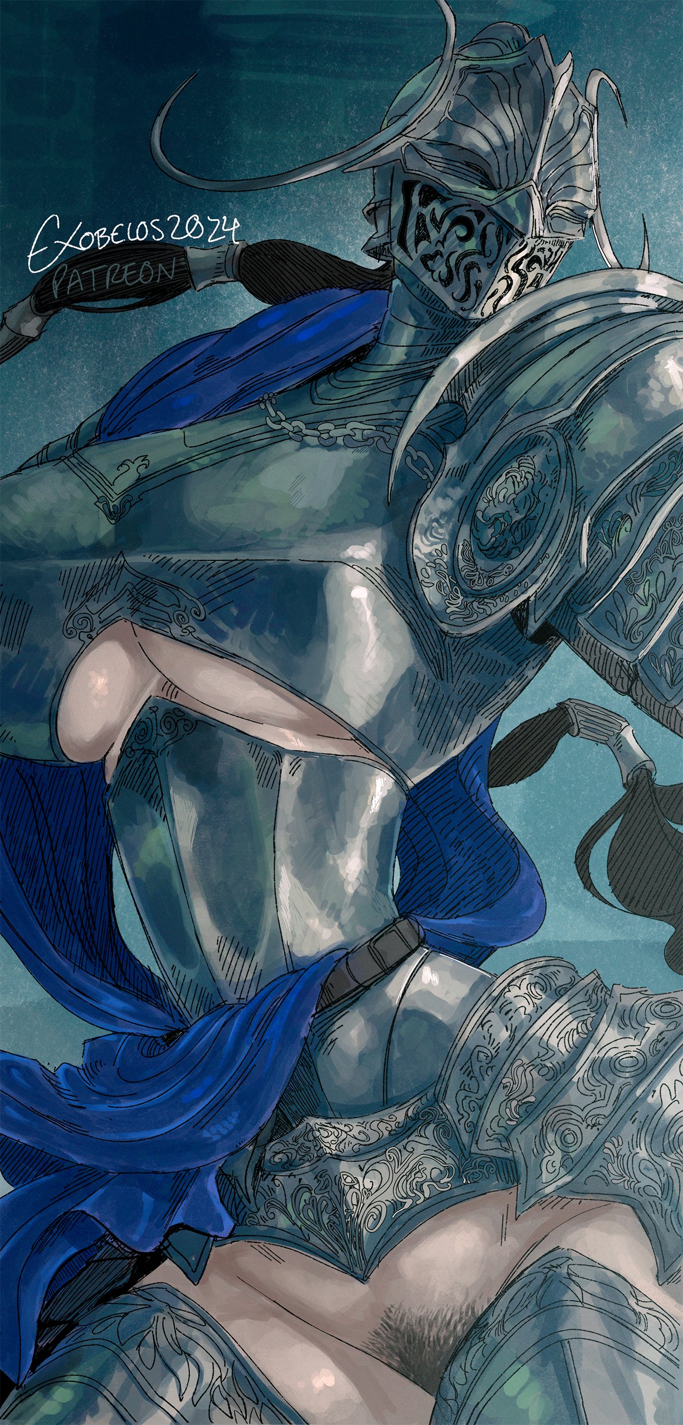 1girls, armor, big breasts, breastplate, breasts, bushy pubes, busty, elden ring, exobelos, female, female knight, female only, female pubic hair, fromsoftware, hairy pussy, helmet, huge breasts, knight, knight armor, knight helmet, knightess, large breasts, light skin, light-skinned female, mostly clothed, pale skin, pale-skinned female, partially clothed, pubic hair, pussy, rellana twin moon knight, shadow of the erdtree, tagme, unconvincing armor, underboob