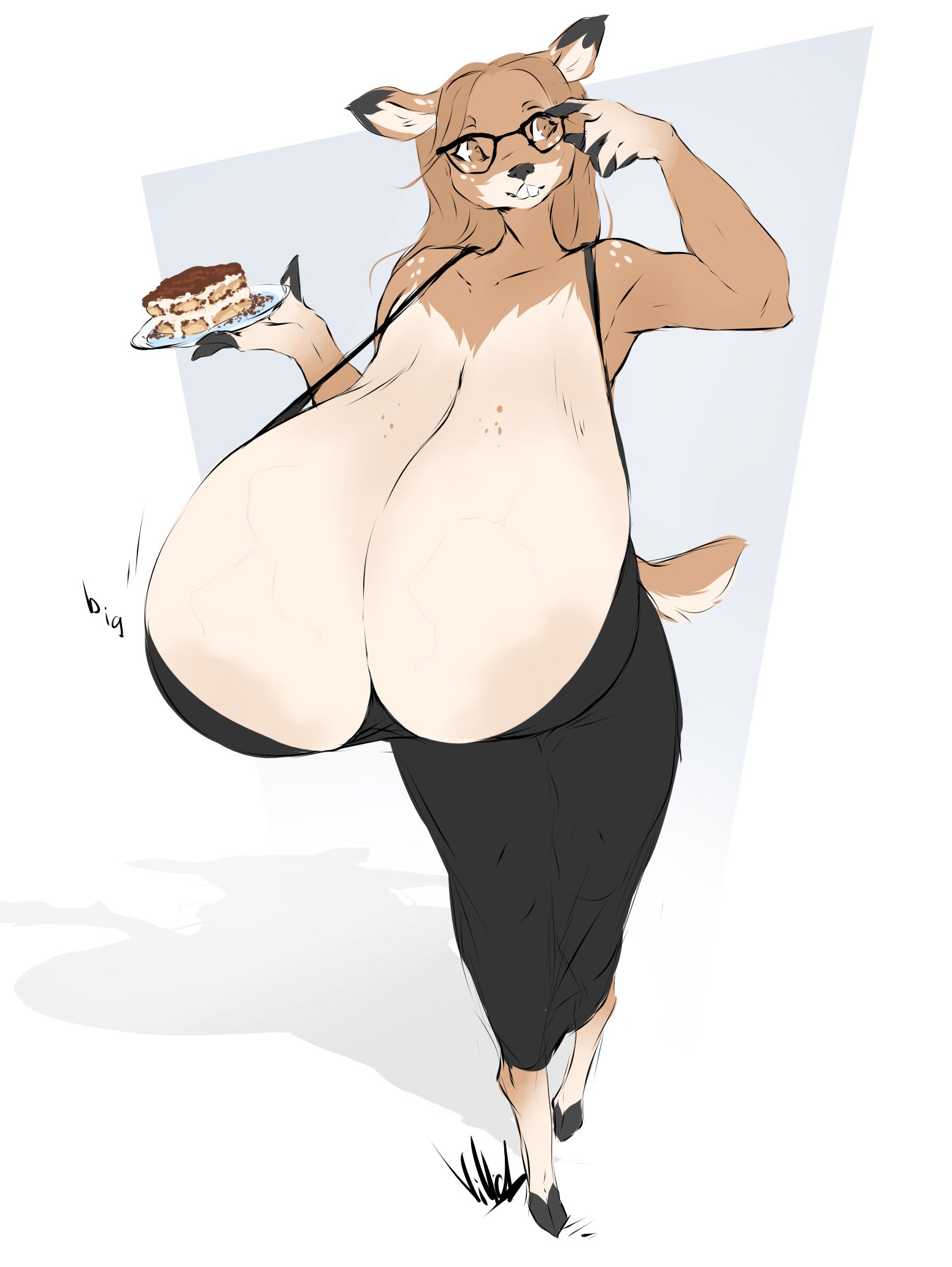 areola, areolar melanosis, big areola, big breasts, breasts, breasts bigger than body, breasts bigger than head, breasts bigger than torso, clavicle, cleavage, deep cleavage, dullvivid, female, fiona fawnbags (dullvivid), food, furry, huge breasts, hyper breasts, tagme, thick thighs, tiramisu, wide hips