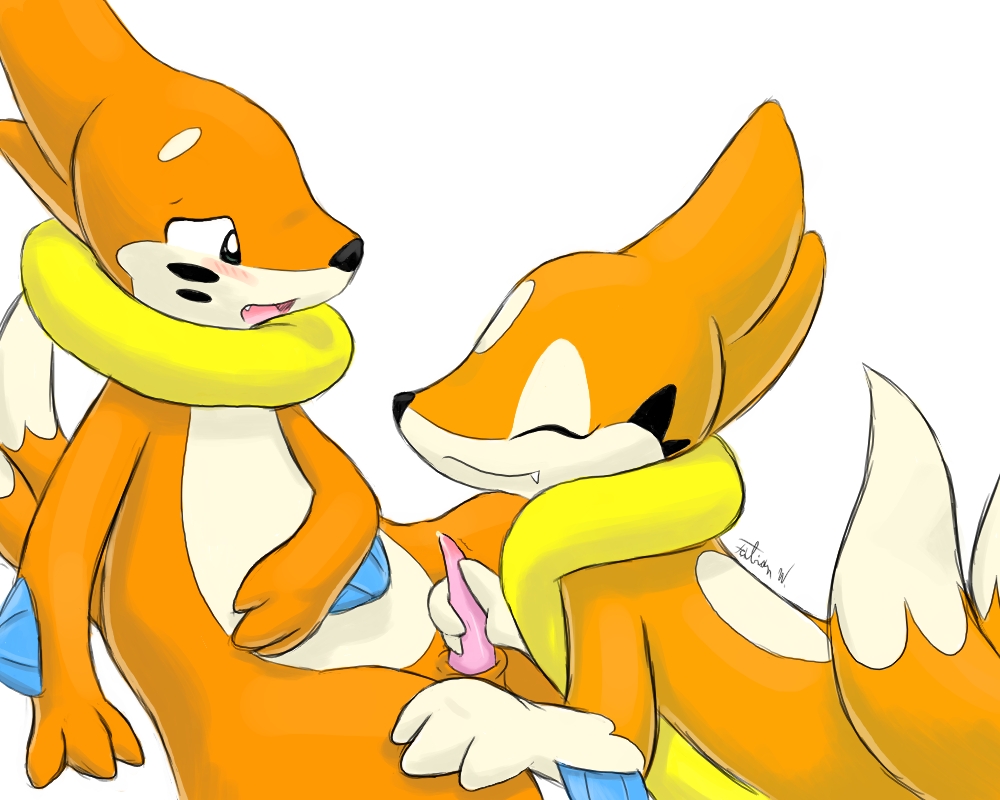 blush buizel closed_eyes color fabuchs female feral floatzel fur furry handjob male nude penis pokemon side_view straight tagme