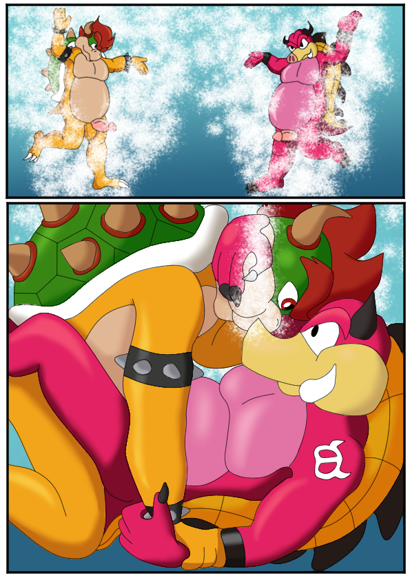 2boys anthro anthro_on_anthro balls border bowser ciel-wolf clothing duo erection eye_contact fat fat_belly furry furry_male furry_only gay genitals hair horn interspecies koopa looking_at_another male male/male mario_(series) mario_and_luigi:bowser's_inside_story mario_and_luigi_(series) masturbation midbus nintendo overweight overweight_male penis red_hair reptile scalie shell spiked_shell spikes underwear water white_border