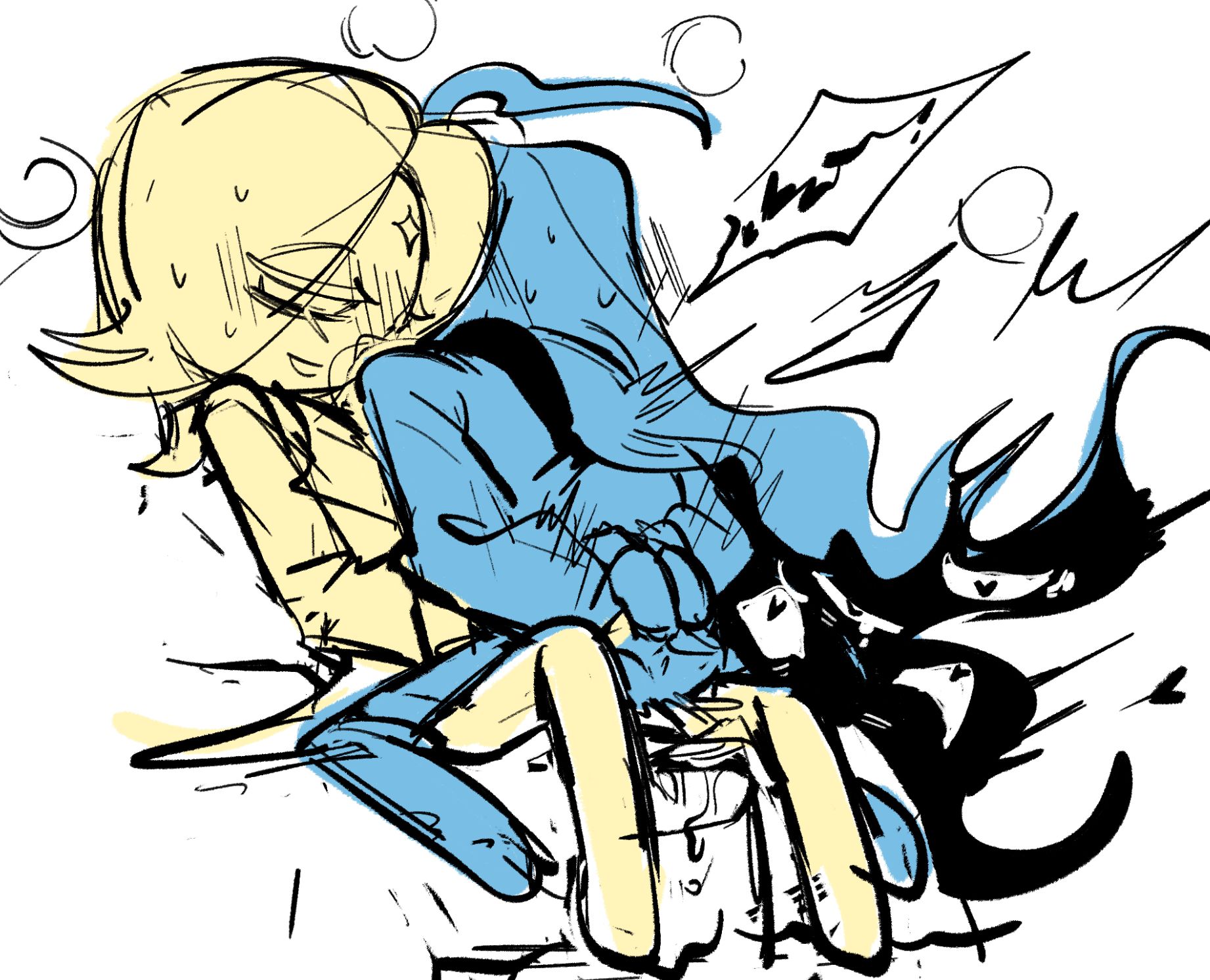 2boys, cookie run, cookie run kingdom, evil otter, gay, gay sex, half-dressed, heart-shaped pupils, male, pure vanilla cookie, shadow milk cookie, sitting on lap, tied hands, yaoi