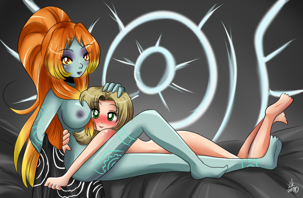 barefoot blush breasts duo female female_only green_eyes ilia midna nipples nude pineapplelicious straight_hair the_legend_of_zelda twili twili_midna twilight_princess