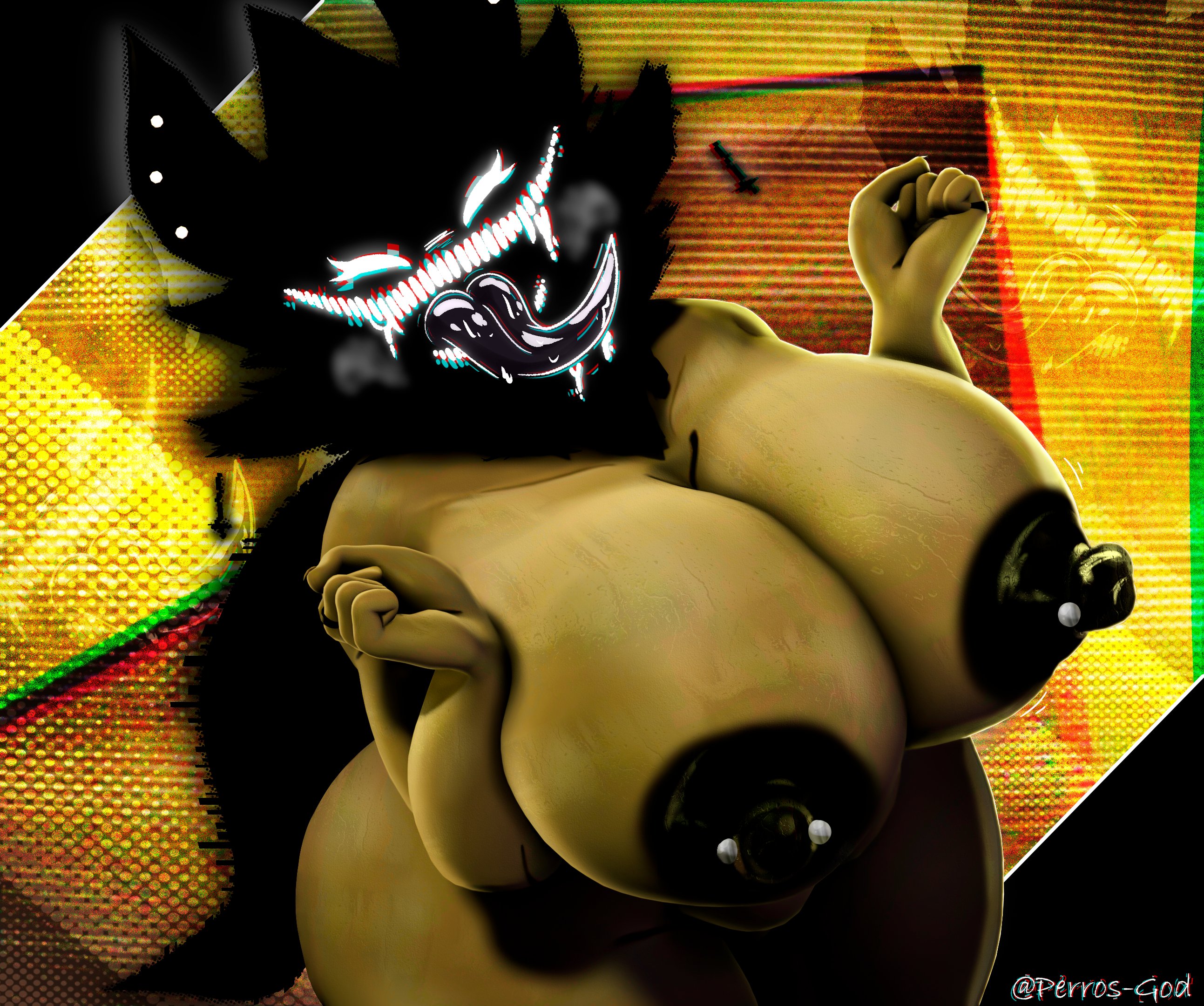 1anthro, 1girls, 3d, acerattman, areolae, backrooms, big breasts, breasts, cindablimp, female, huge breasts, karelia (acerattman), nipple piercing, nipples, perros god, smiler (the backrooms), solo, the backrooms