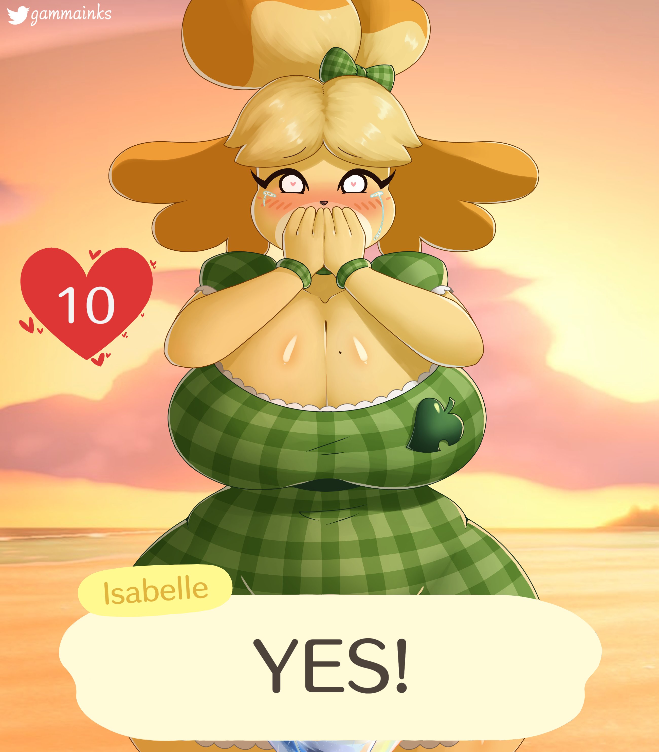 animal crossing, big breasts, breasts, canid, canine, canis, crying, crying with eyes open, female, fur, furry, furry only, gammainks, good end, hi res, huge breasts, isabelle (animal crossing), marriage proposal, mob face, nintendo, proposal, tagme, tears, tears of joy, wholesome