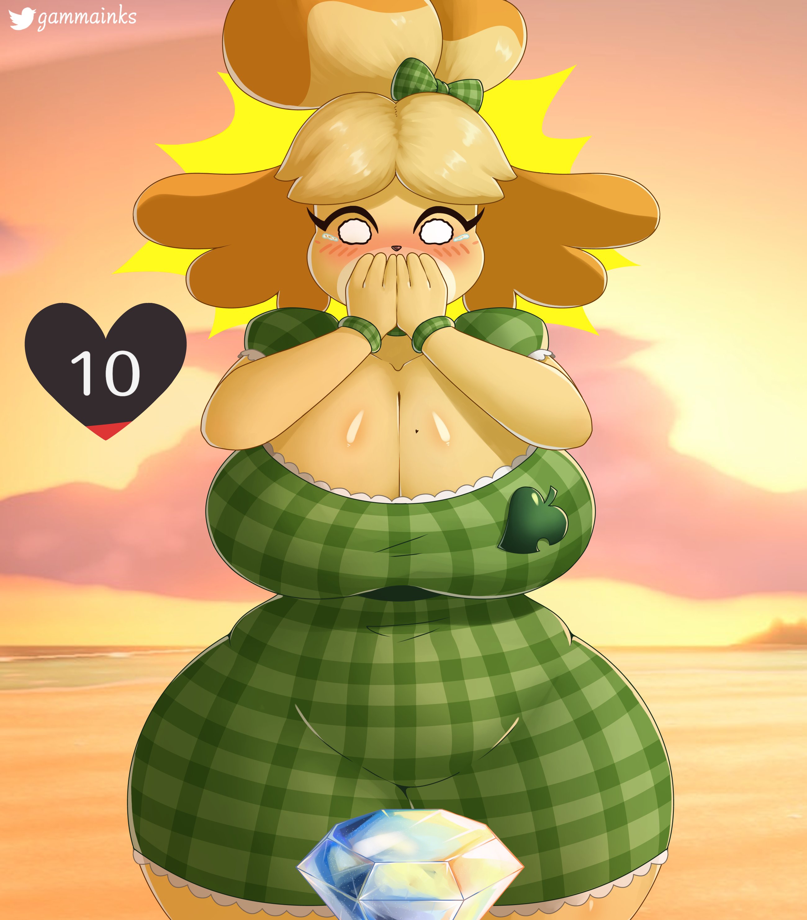 animal crossing, big breasts, breasts, canid, canine, canis, chubby, crying, crying with eyes open, dress, female, fur, furry, furry only, gammainks, hi res, huge breasts, isabelle (animal crossing), marriage proposal, mob face, nintendo, no bra, no panties, proposal, tagme, tears, tears of joy, wholesome