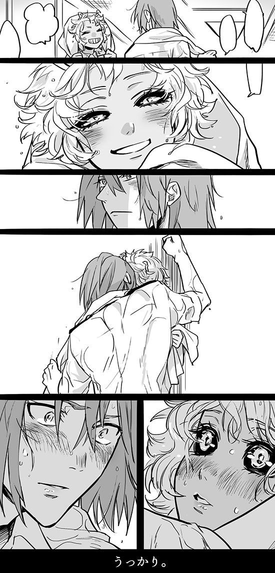 1boy, 1girls, against wall, black sclera, blush, comic, cute, eijirou kirishima, eye contact, face to face, fanon couple, female, hanazawa (merry chu), kabedon, male, male/female, mina ashido, monochrome, my hero academia, sexual tension, short-haired female, straight, suggestive, sweet, wet, wet clothes, wholesome