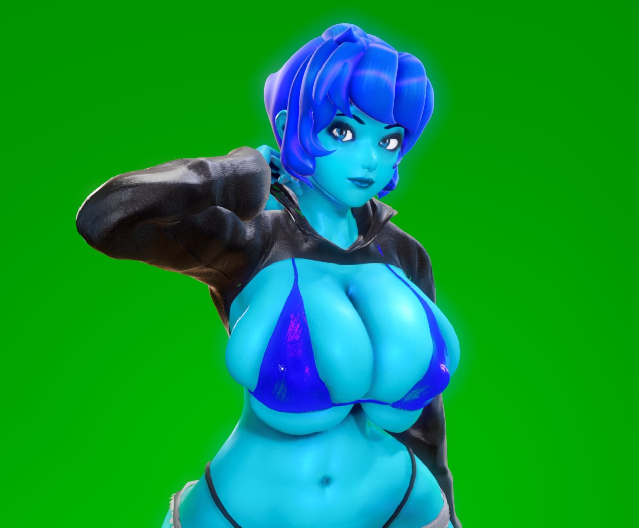 1girls, 3d, alien, alien girl, bangs, big breasts, bikini, bikini top, blue eyes, blue hair, blue lipstick, blue skin, breasts, cleavage, clothing, curvy, eyeshadow, female, female focus, female only, g-string, gem (species), green background, highleg panties, hips, hoodie, hotpants, huge breasts, humanoid, lapis lazuli (steven universe), large breasts, lipstick, long sleeves, looking at viewer, makeup, navel, panties, prevence, revealing clothes, short shorts, shorts, sideboob, simple background, skimpy, skindentation, solo, solo female, steven universe, thong, tight clothing, underboob, voluptuous, wide hips