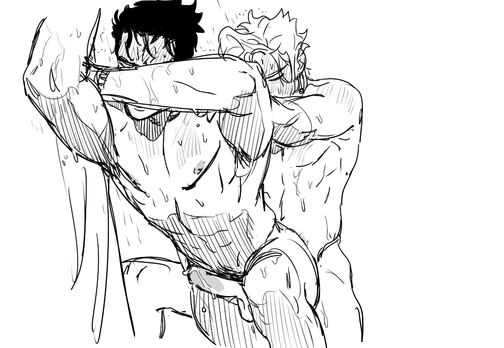 2boys anal anal_sex gay jojo's_bizarre_adventure jotaro_kujo leaning_forward male/male muscular muscular_male noriaki_kakyoin shower_sex showering stardust_crusaders yaoi ziguck