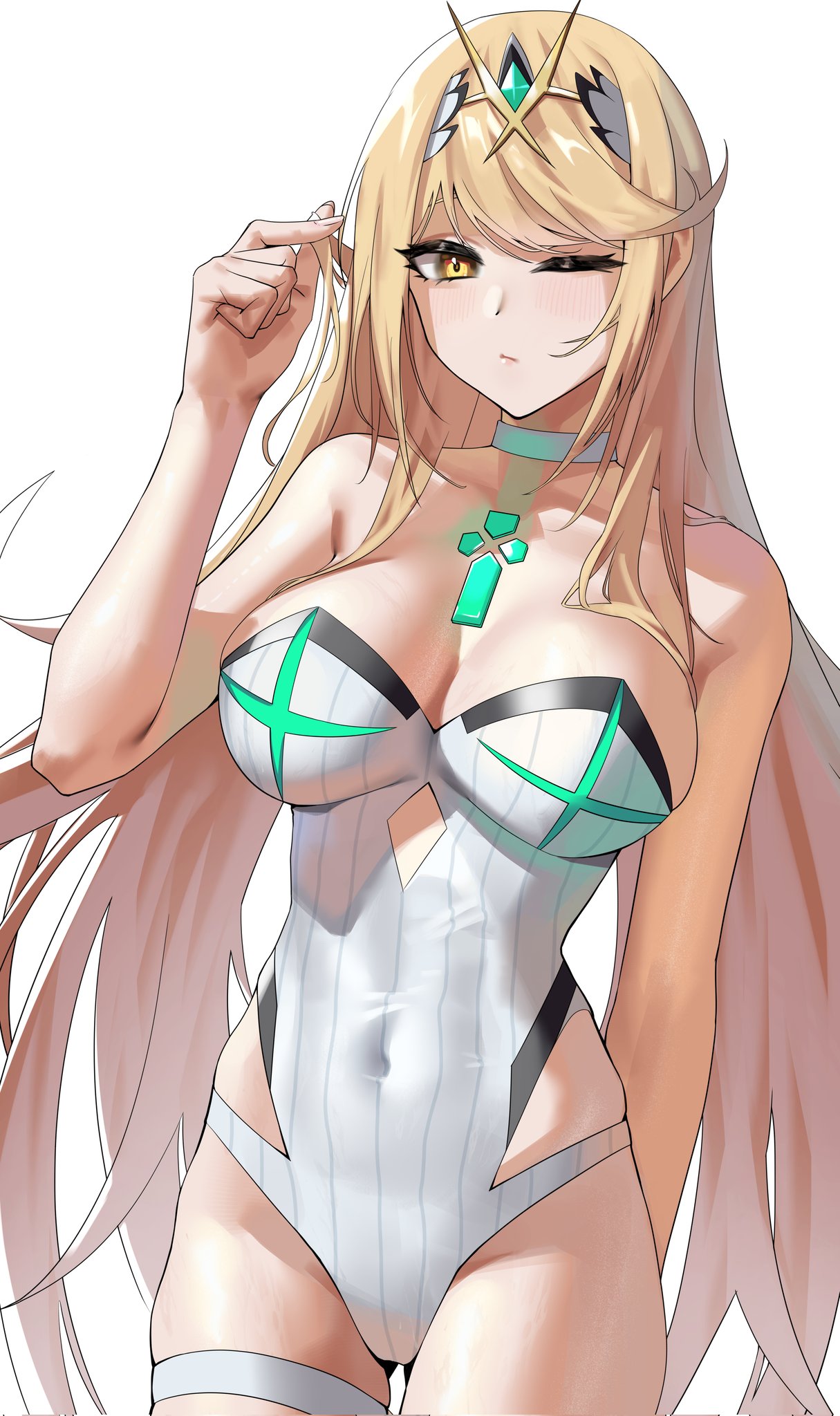 breasts, danaid taies, female, female only, mythra, nintendo, one eye closed, solo, xenoblade (series), xenoblade chronicles 2