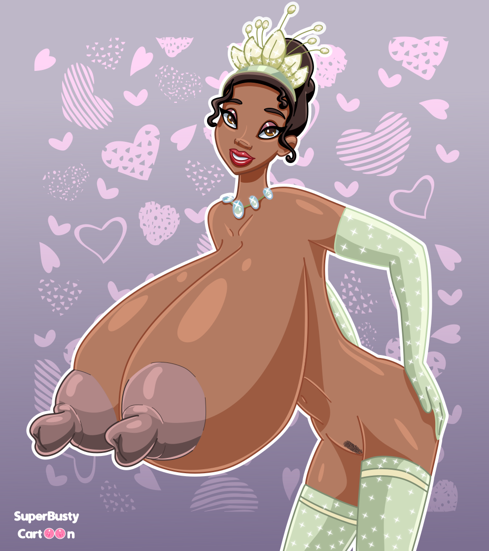 1girls dark-skinned_female dark_skin disney disney_princess elbow_gloves gigantic_breasts huge_breasts huge_nipples hyper_breasts massive_breasts nipples pubic_hair superbustycartoon the_princess_and_the_frog thighhighs tiana voluptuous what