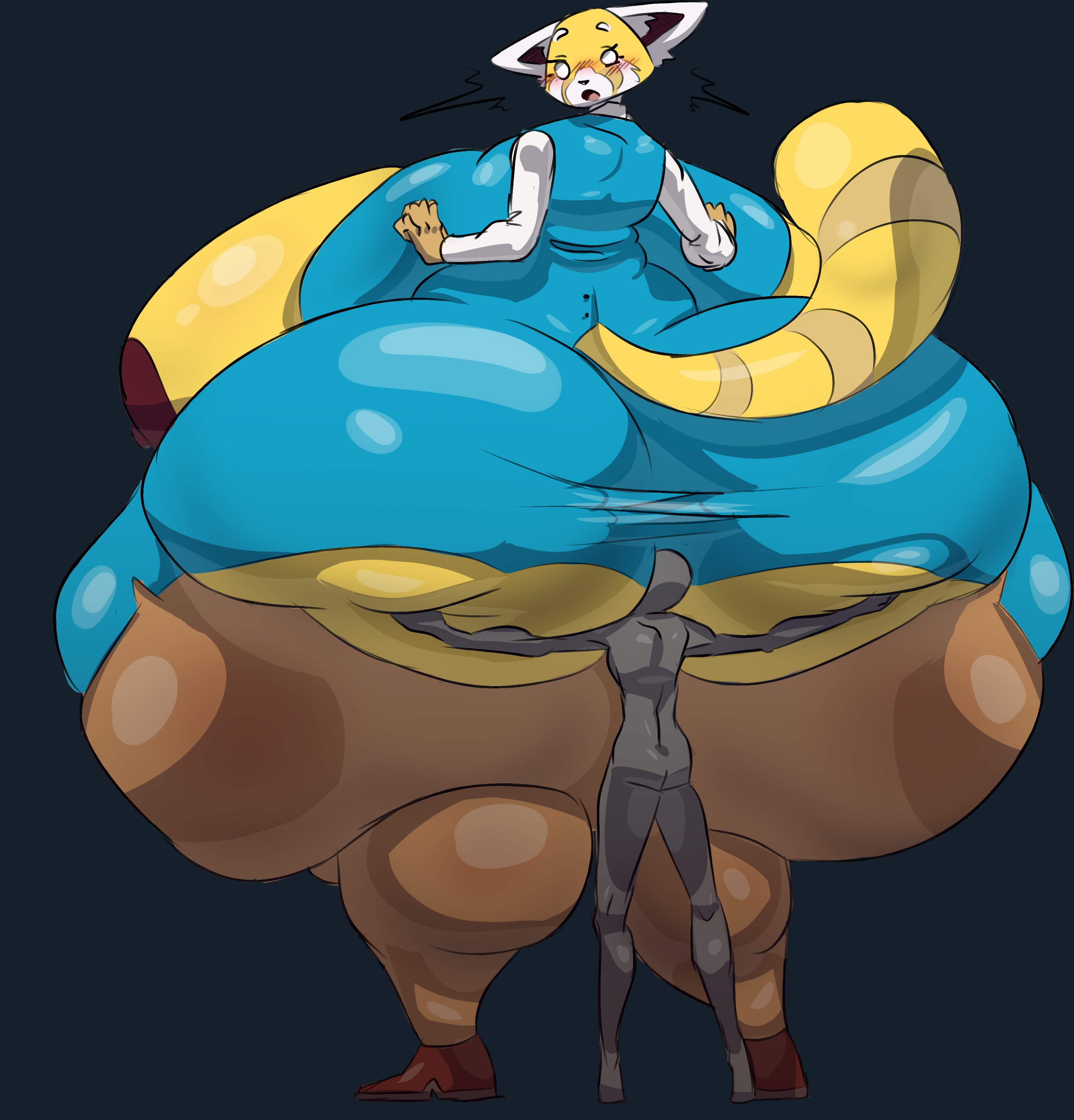 1boy, 1girls, aggressive retsuko, aggretsuko, anthro, ass, ass bigger than body, ass bigger than breasts, ass bigger than head, big ass, big breasts, breasts, breasts bigger than head, breasts bigger than torso, cat, cat humanoid, enormous ass, enormous breasts, fat thighs, female, flushed, furry, giantess, gigantic ass, gigantic breasts, grabbing, grabbing ass, huge ass, huge breasts, human on anthro, hyper, hyper ass, hyper breasts, looking back, male, massive ass, massive breasts, office lady, retsuko, sanrio, smooth fur, tagme, thick thighs, ujanskiy, wide hips