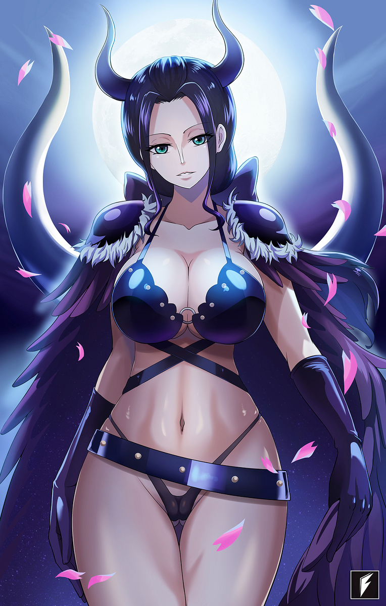 beast_pirates_(cosplay) big_breasts black_hair cameltoe cape female female_only gloves horns nico_robin one_piece skimpy solo solo_female solo_focus teng_zhai_zi wide_hips