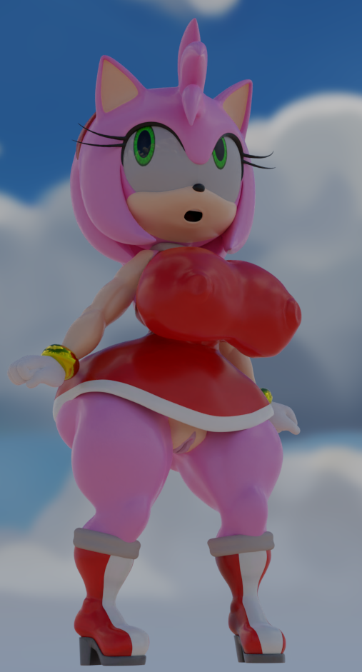 3d amy_rose anotherthrowaway big_ass big_breasts big_butt blender furry hedgehog ltiberium77_(artist) no_panties pink_fur puffy_nipples red_dress shortstack sonic_(series) sonic_the_hedgehog_(series)