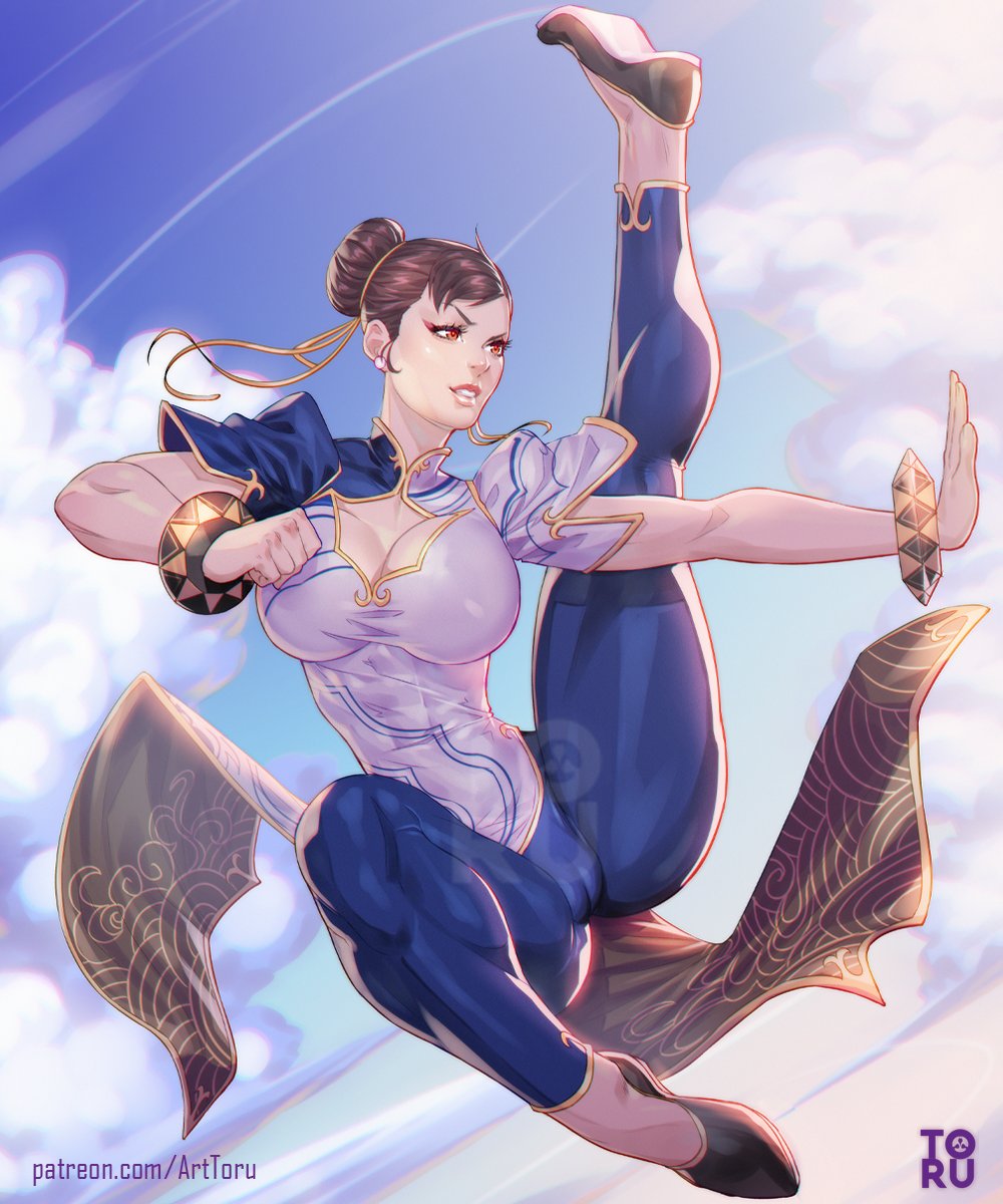 1girls, action pose, arttoru, athletic, athletic female, boob window, bracelet, breasts, cameltoe, capcom, chun-li, chun-li (street fighter 6), cleavage, clothed, female, female focus, female only, kicking, large breasts, leggings, outdoors, outside, pussy, skinny, smile, solo, street fighter, street fighter 6, thick thighs, white skin