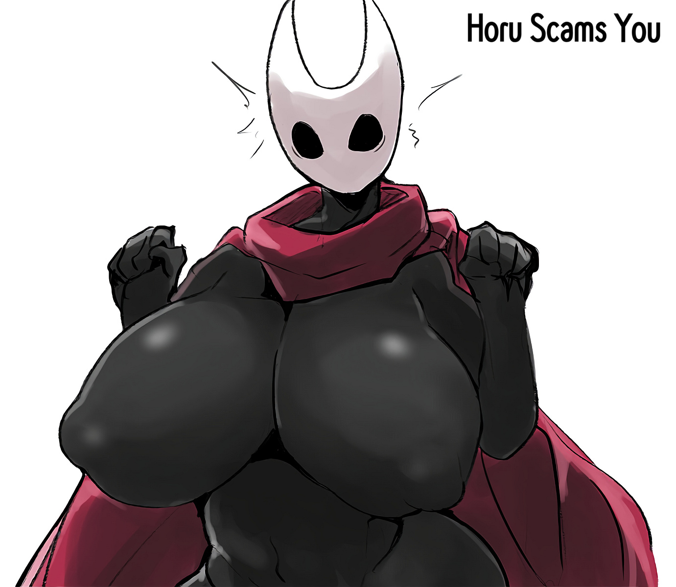 1girls, anthro, arthropod, big breasts, black body, black eyes, breasts, breasts out, bulge, cape, cloak, clothed, clothed female, clothing, empty eyes, exposed breasts, featureless breasts, female, female focus, female only, hollow knight, hornet (hollow knight), horu, huge breasts, humanoid, navel, nipple bulge, no nipples, non-nude, outerwear, partially clothed, simple background, solo, standing, team cherry, video games, voluptuous, voluptuous female, white background