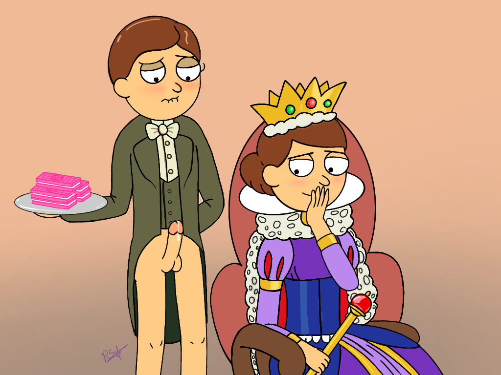 1boy 1girls blushing boner butler cum dressed female hard male mei_windrunner pocket_mortys queen rick_and_morty