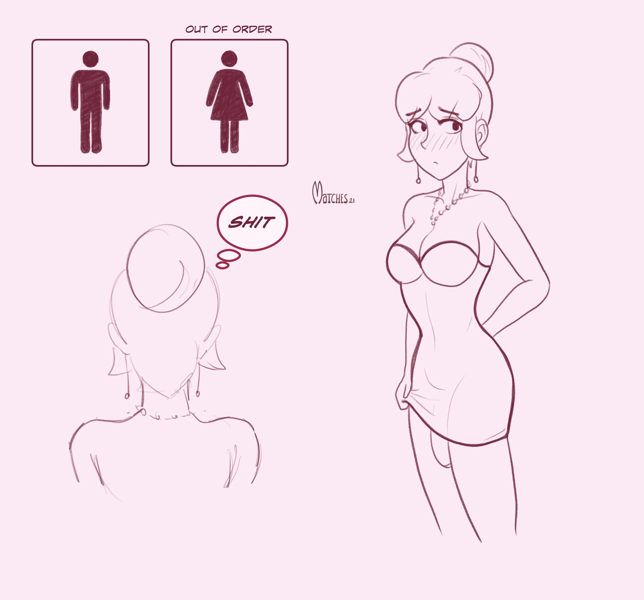 1futa, artbymatches, bottomless skirt, breasts, cleavage, clothed, clothing, dialogue, dickgirl, embarrassed nude futa, english text, flaccid, futa only, futanari, human, intersex, mostly clothed, penis, penis out, penis slip, penis under clothes, penis under skirt, predicament, skirt, solo, standing, tagme, text, wide hips