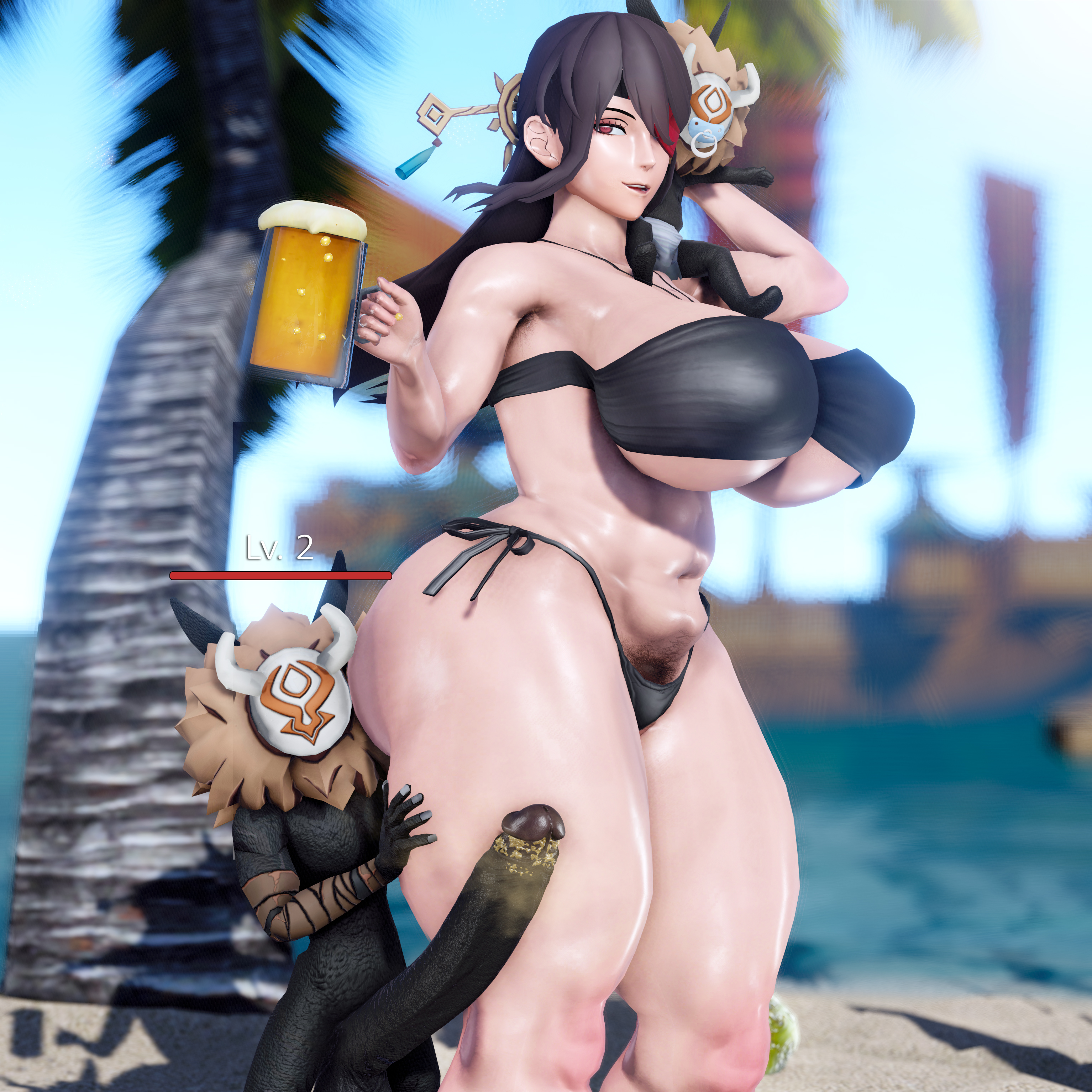 1girls, 3d, beidou (genshin impact), female, genshin impact, hex3d, hilichurls (species), size difference, small but hung, smegma, tagme, venus body