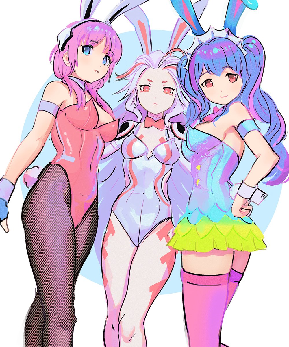 ai:_the_somnium_files aiba_(ai:_the_somnium_files) amame_doi breasts bunny_ears bunny_girl bunny_tail bunnysuit cleavage fishnet_legwear fishnets iris_sagan qosic skirt thighhighs tight_clothing