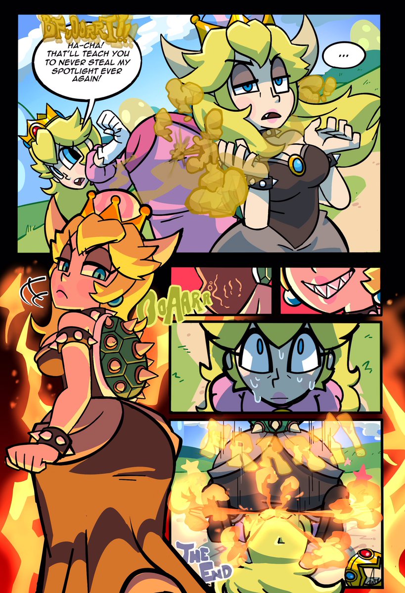 2girls bowsette comic face_fart face_farting facesitting fart fire_fart mario_(series) new_super_mario_bros._u_deluxe princess_peach super_mario_bros. tagme