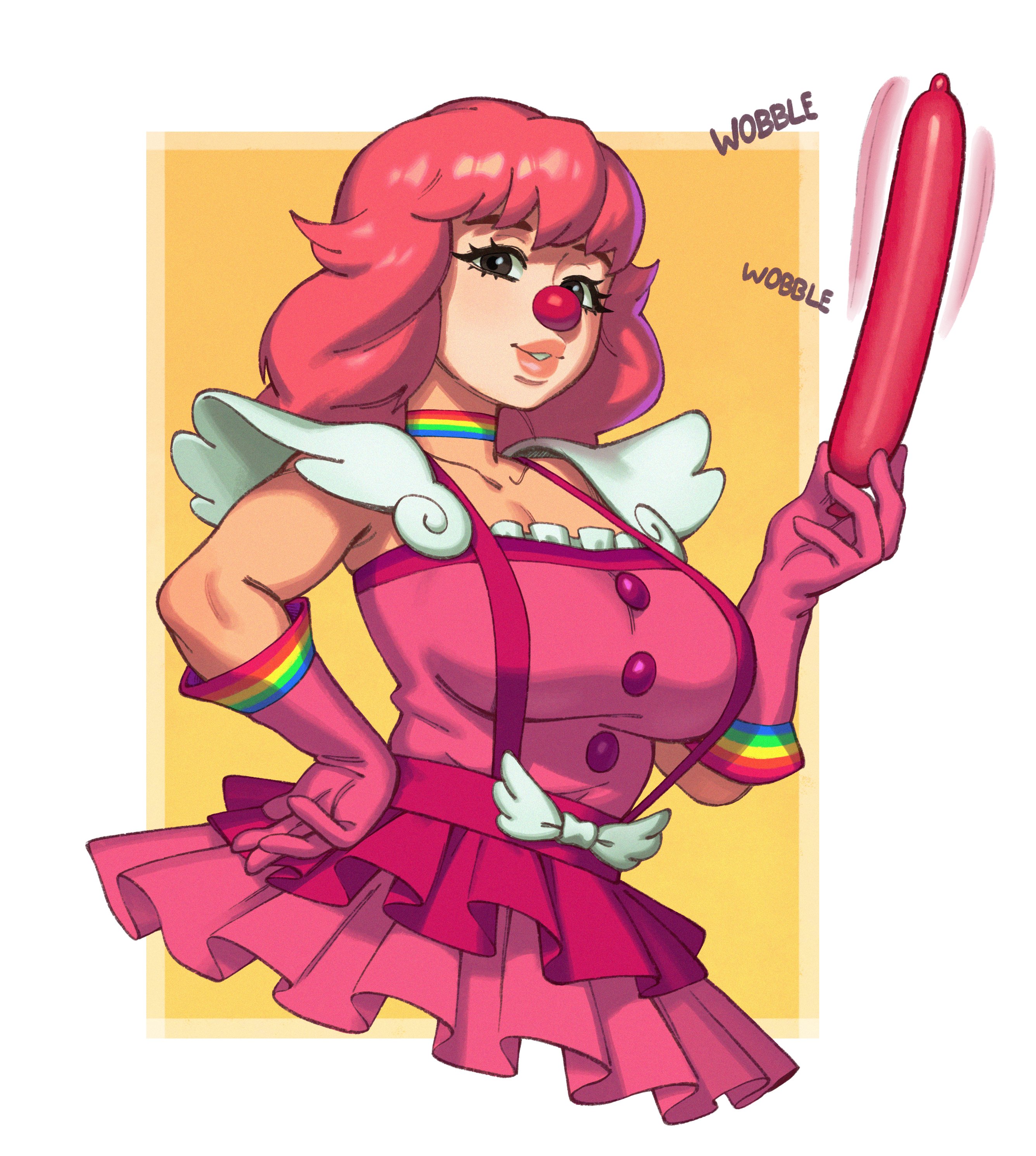 1girls, 2022, balloon, big breasts, breasts, capcom, clown, clown girl, clown nose, clussy, female, female only, funny, geiru toneido, gyakuten saiban, rizdraws