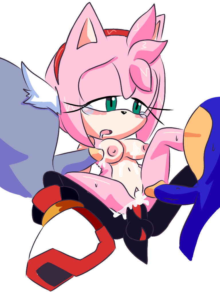 amy_rose anthro bodily_fluids cum eulipotyphlan exposed_torso female footwear gangbang genital_fluids group group_sex handwear hedgehog humanoid male male/female mammal ohyuki sega sex shadow_the_hedgehog silver_the_hedgehog sonic_(series) sonic_the_hedgehog sonic_the_hedgehog_(series)