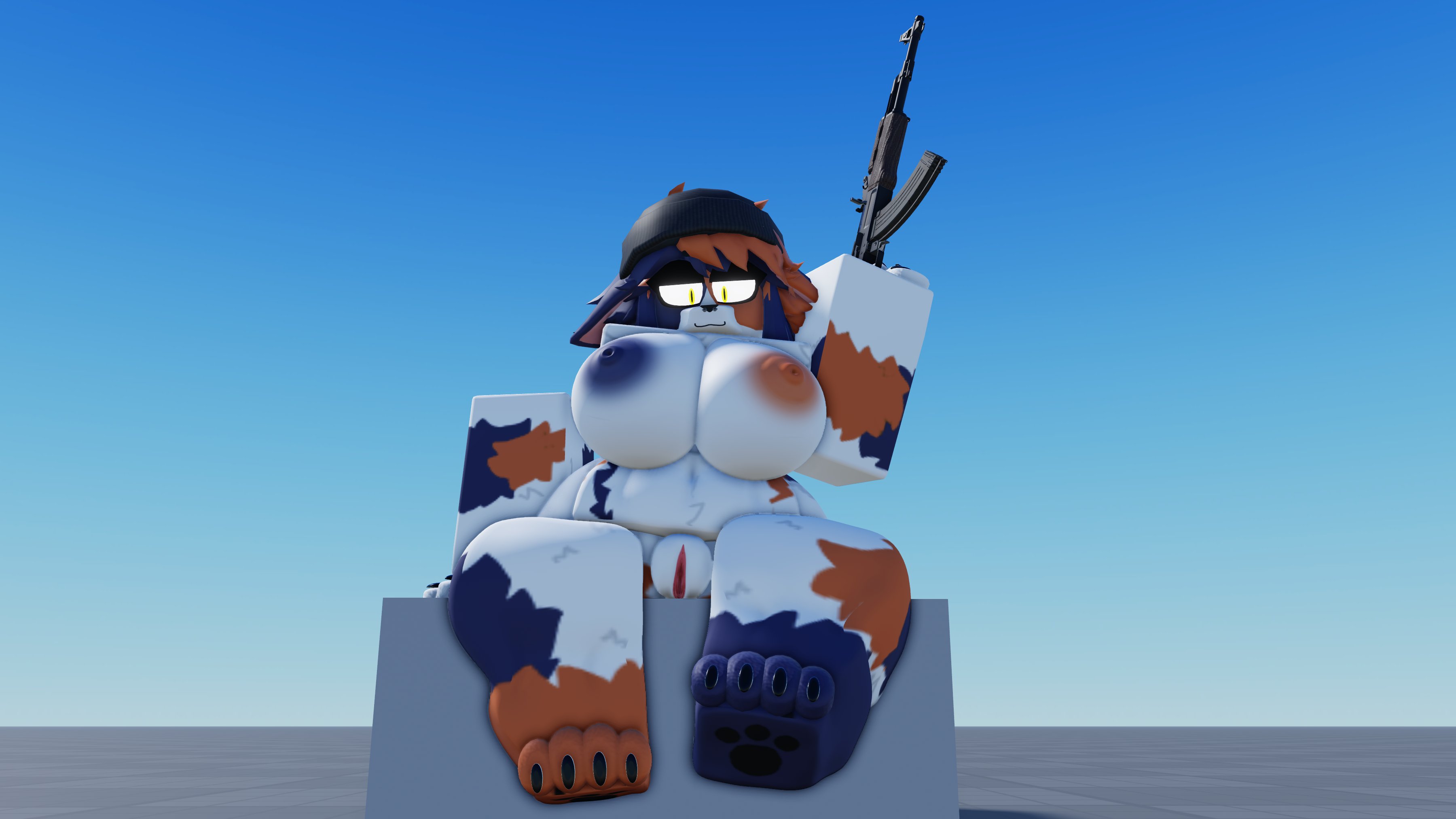 3d, anthro, areolae, breasts, calico cat, dark areola, feline, female, female only, fortnite, furry, furry only, meow skulls (fortnite), meowskulls, naked, nekomaniaa, nude, orange areola, pussy, roblox, roblox avatar, robloxian, self upload, tagme, two-tone areola
