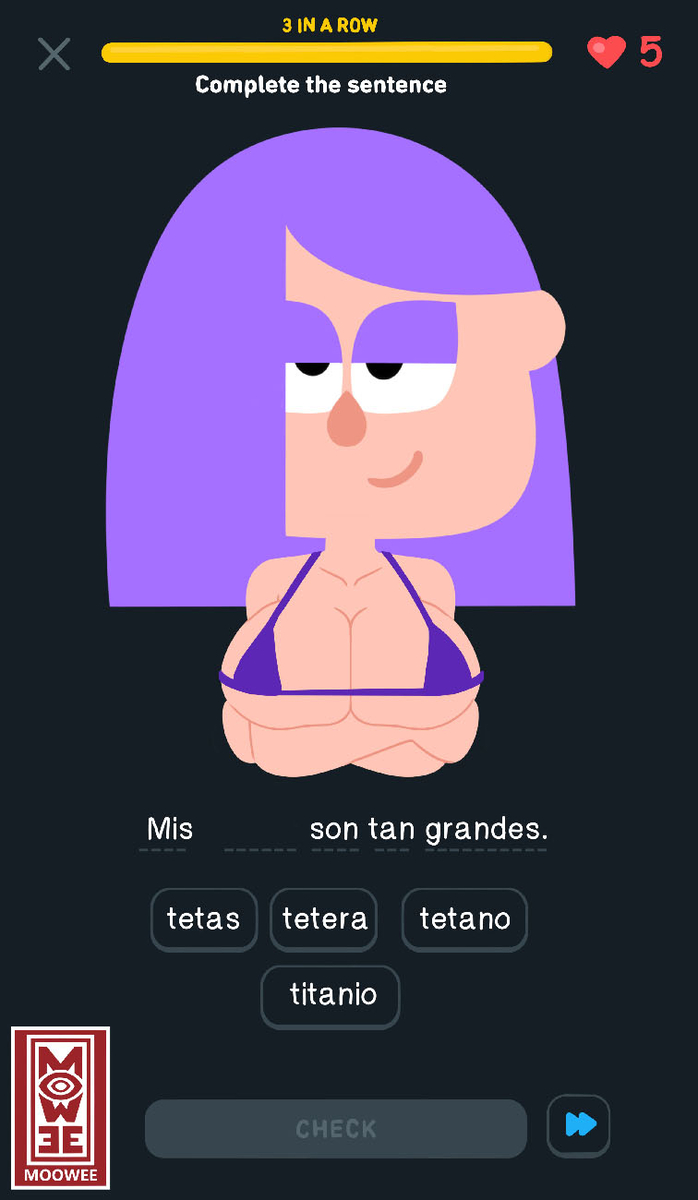 big breasts, duolingo, female, lily (duolingo), moowee, swimsuit