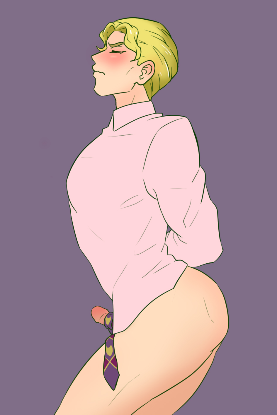 1boy arms_behind_back blonde_hair blush closed_eyes diamond_is_unbreakable image_set jojo's_bizarre_adventure male male_only nekoma_(artist) penis solo tie_around_penis yoshikage_kira