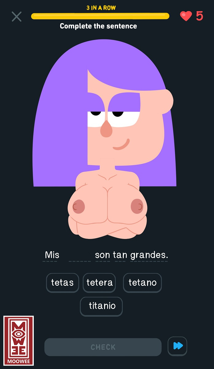 areolae, big breasts, duolingo, female, lily (duolingo), moowee, nipples