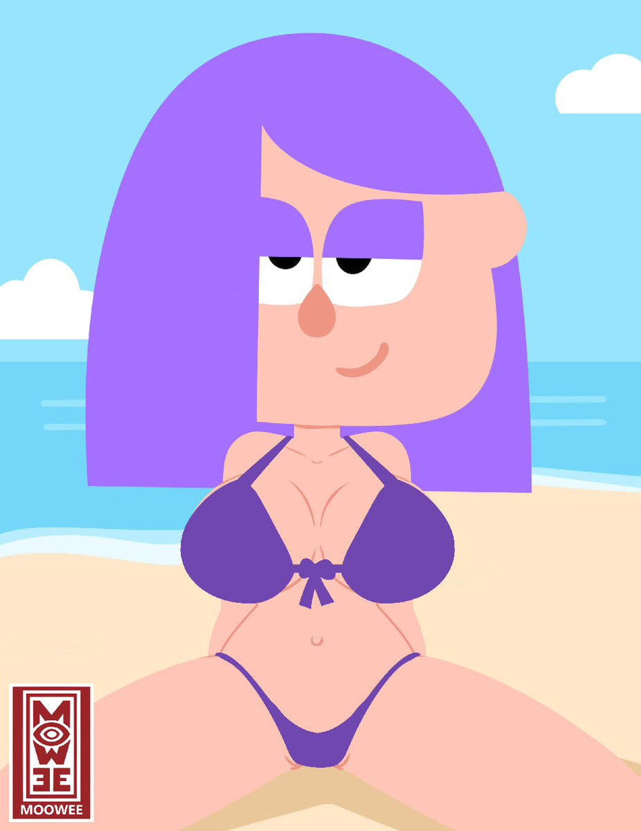 beach, big ass, big breasts, duolingo, female, lily (duolingo), moowee, swimsuit, wide hips