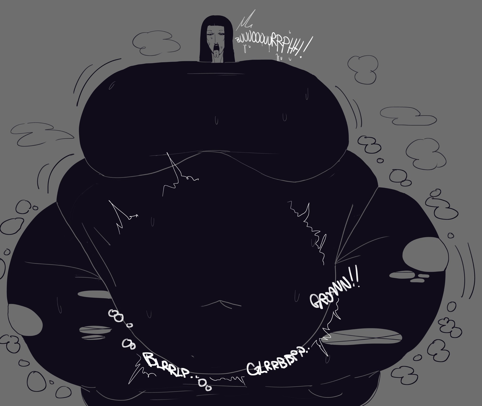 1girls, after vore, bbw, belch, belching, belly bulge, belly expansion, big belly, burp, burp fetish, burping, clothes ripping, crumplednapkins, female pred, female predator, forked tongue, giant ass, giant belly, giant breasts, giantess, goth girl, hyper, hyper belly, hyper breasts, hyper thighs, implied vore, male prey, nappynapnapkins, tongue out, vore, vore belly