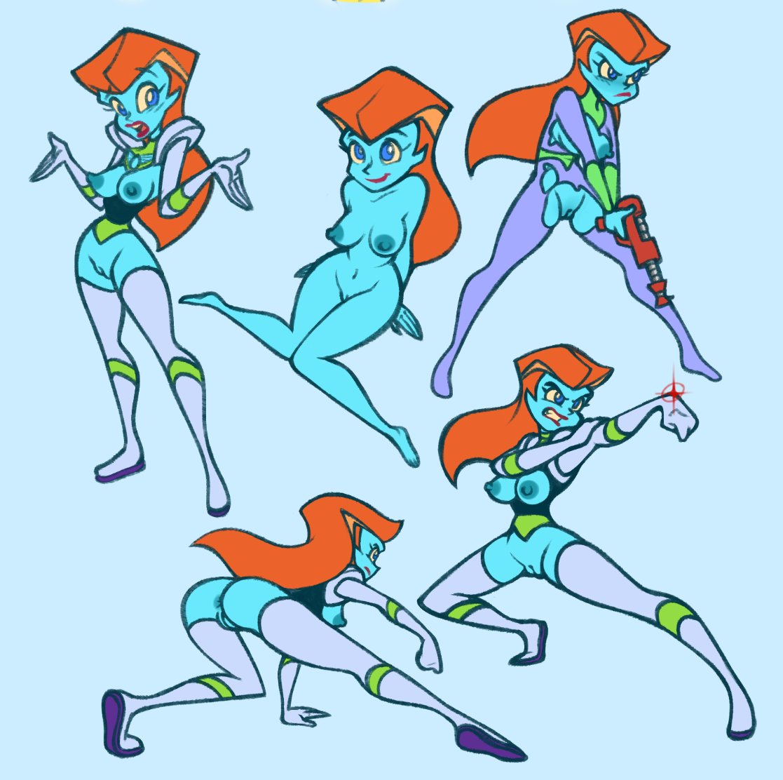 1girls 2d alien_girl blue-skinned_female blue_skin bodysuit breasts buzz_lightyear_of_star_command chipposter disney mira_nova nipples pussy solo tagme torn_clothes