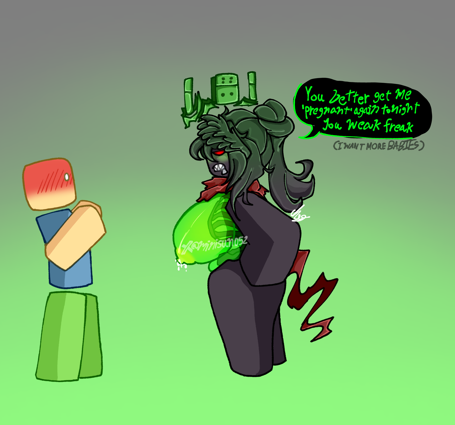 1boy, 1girls, 1x1x1x1 (forsaken), 2d, 2d (artwork), big breasts, blocky body, blush, breasts, dialogue, digital drawing (artwork), english text, female, forsaken (roblox), lactation, male, minisun052, nipples, noob (forsaken), roblox, roblox game, robloxian, rule 63, see-through body, self upload, side view, speech bubble, tagme, text, visible skeleton, watermark