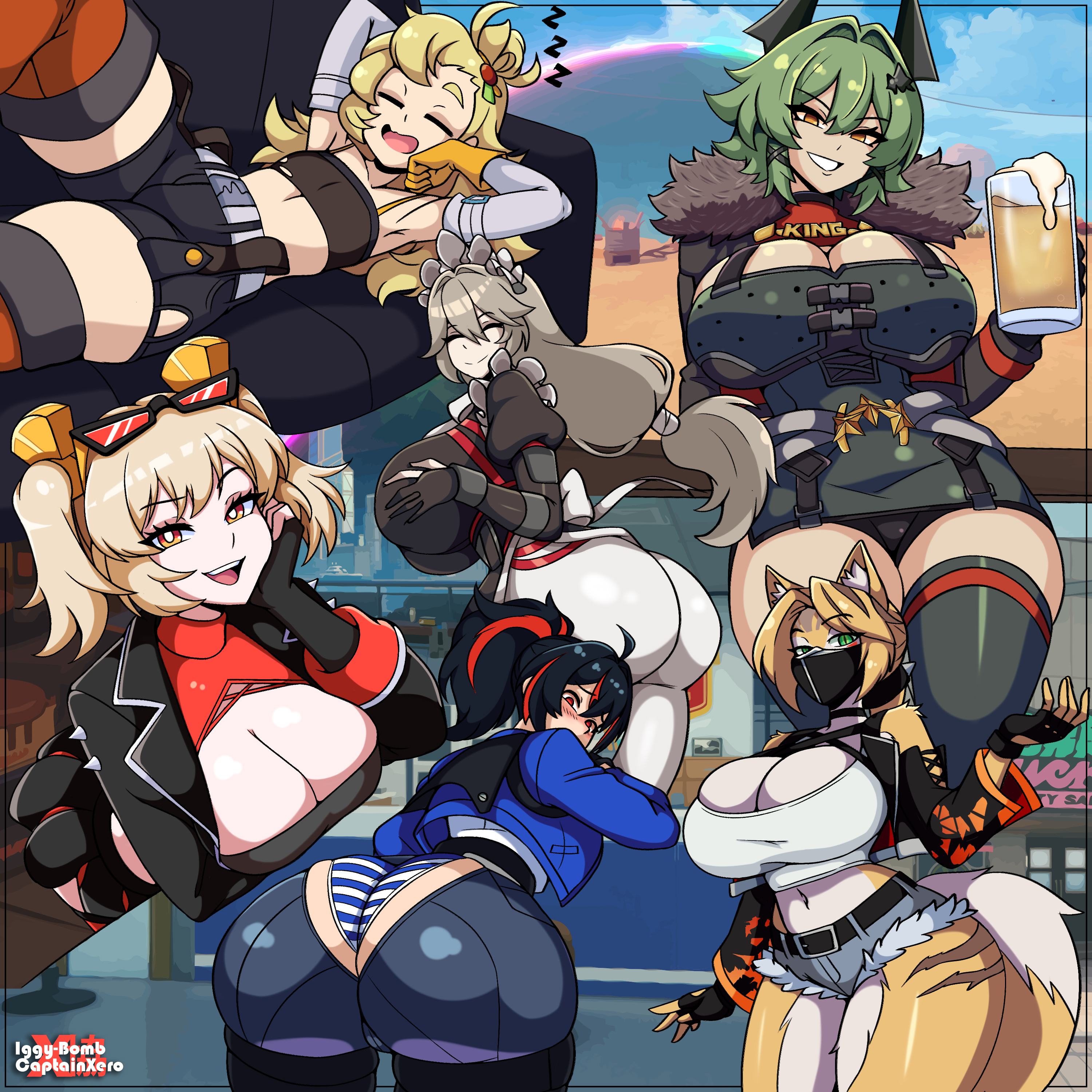 2025, 6girls, alexandrina sebastiane, ass, big ass, big breasts, burnice white, caesar king, captainxero, cleavage, female only, hoyoverse, huge breasts, iggy-bomb, piper wheel, pulchra fellini, ripped pants, tagme, thick, thick thighs, zenless zone zero, zhu yuan