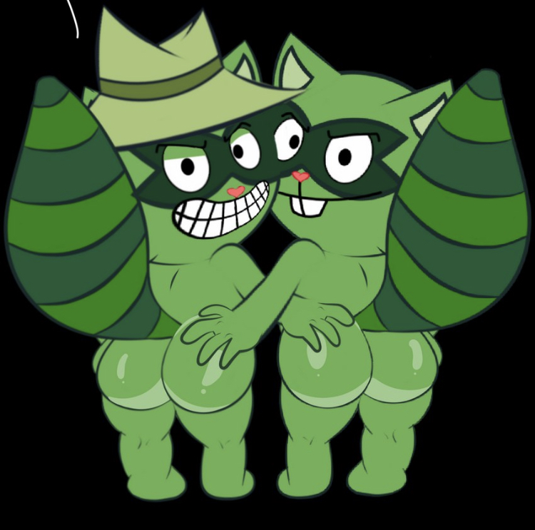 ass ass_grab brother brothers green_body happy_tree_friends incest inviting jerseydevil lifty_(htf) looking_at_viewer naughty_face nude raccoon shifty_(htf) siblings twins