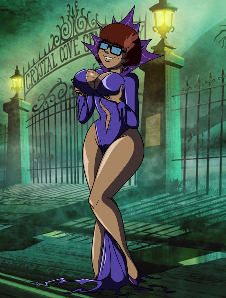 1girls alternate_costume alternate_hairstyle breast_grab brown_hair cosplay female female_only freckles glasses grimphantom large_breasts revealing_clothes scooby-doo scooby-doo_frankencreepy scooby-doo_mystery_incorporated skimpy skimpy_dress smug solo thick_thighs velma_dinkley wide_hips